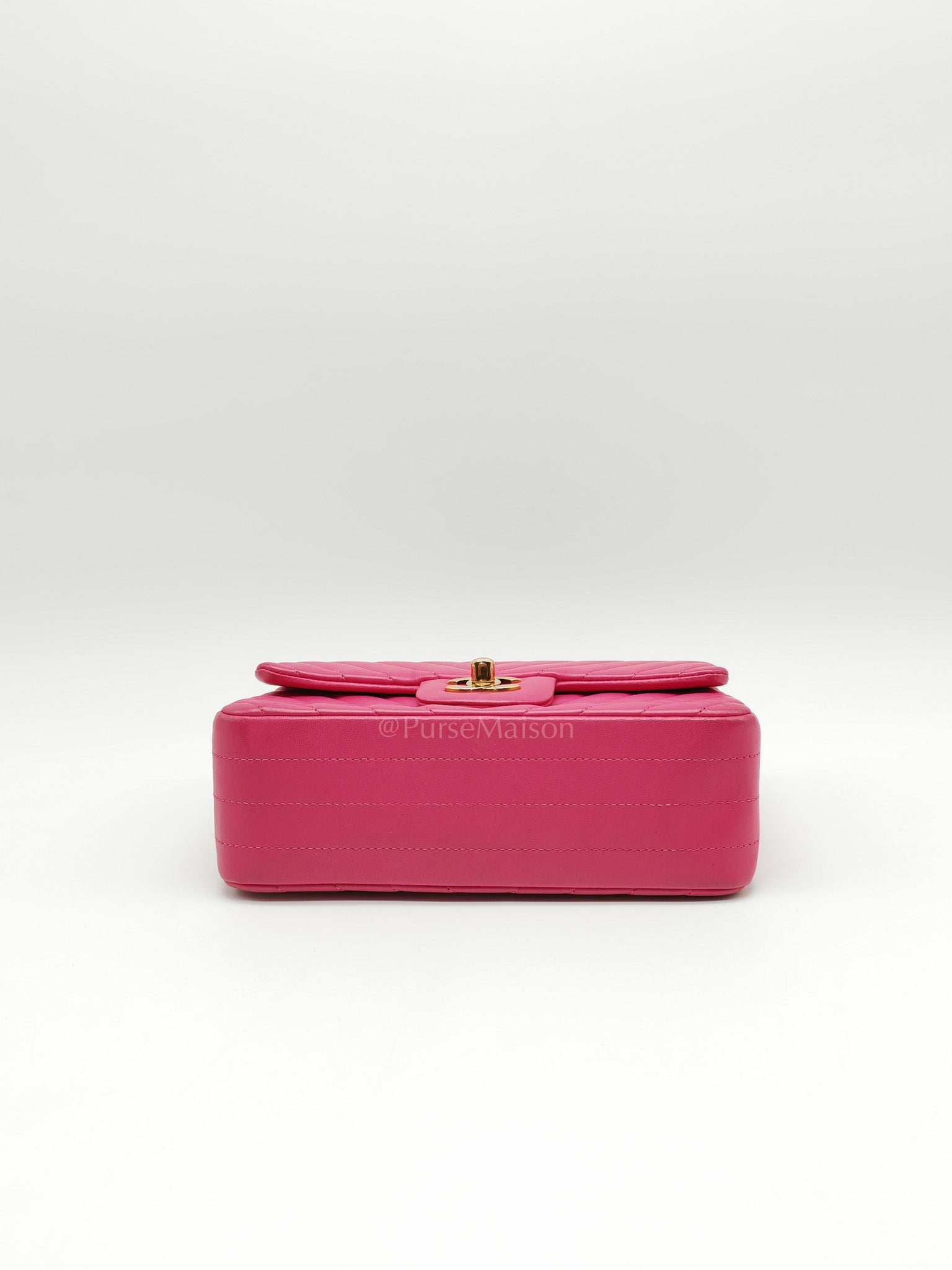 Mini Rectangle in Pink Chevron Quilted Lambskin Leather in Gold Hardware (Series 21) | Purse Maison Luxury Bags Shop