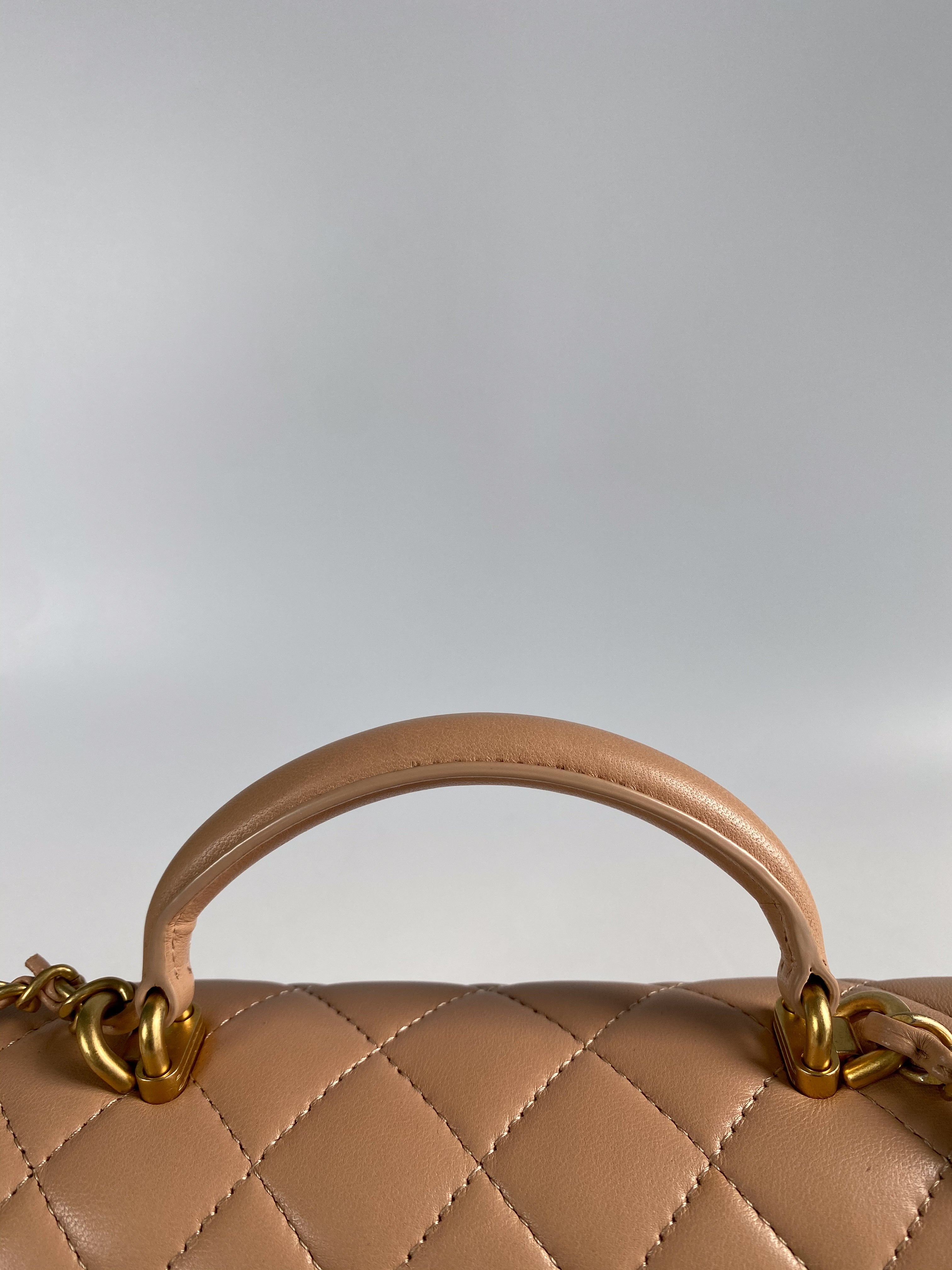 CHANEL Beige Lamb Skin Microchipped Top Handle Mini Flap Bag Gold Hard –  AYAINLOVE CURATED LUXURIES