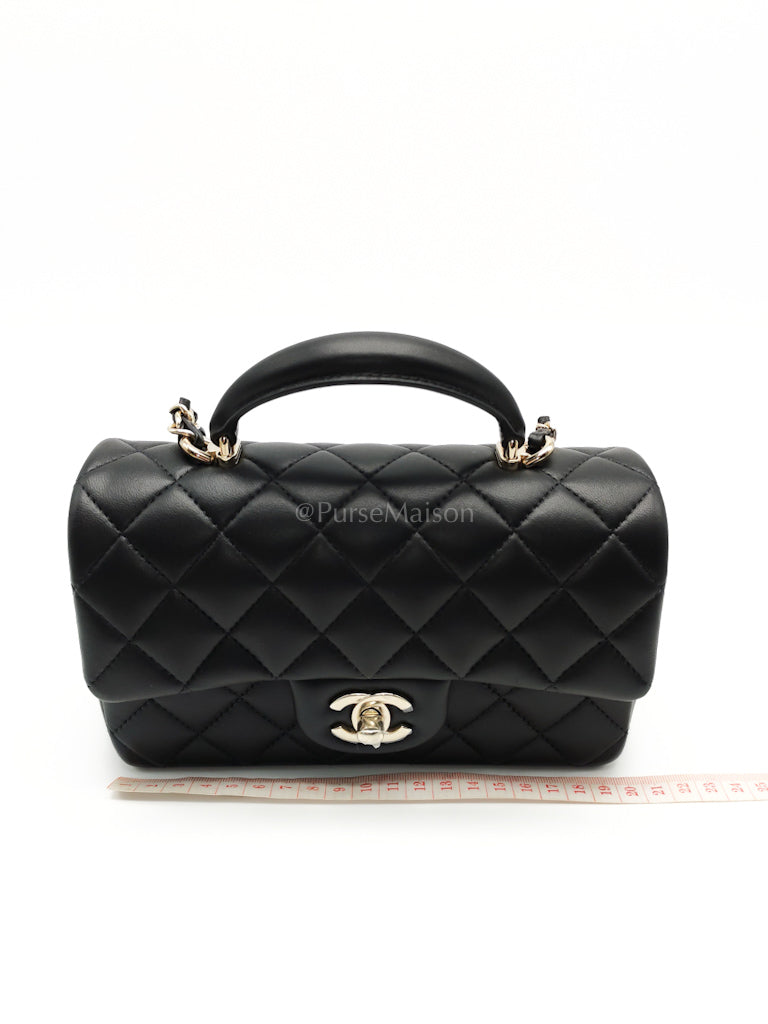 Mini Rectangle Top Handle Bag in Black Lambskin Leather & Light Gold Hardware Microchip LTE6HGJ6 | Purse Maison Luxury Bags Shop
