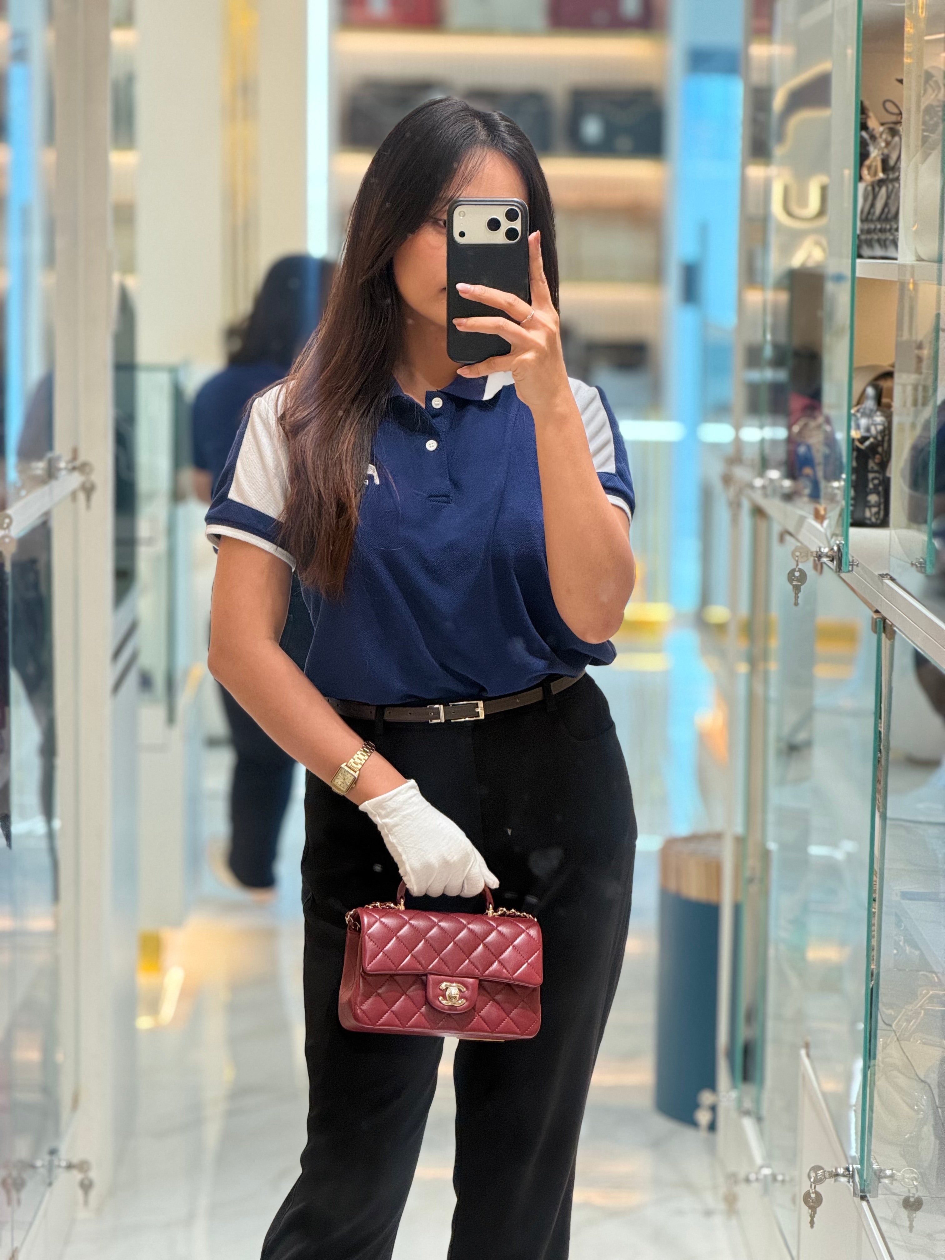 Chanel Mini Rectangle Top Handle in Burgundy Quilted Lambskin Leather and Light Gold Hardware (Microchip) | Purse Maison Luxury Bags Shop