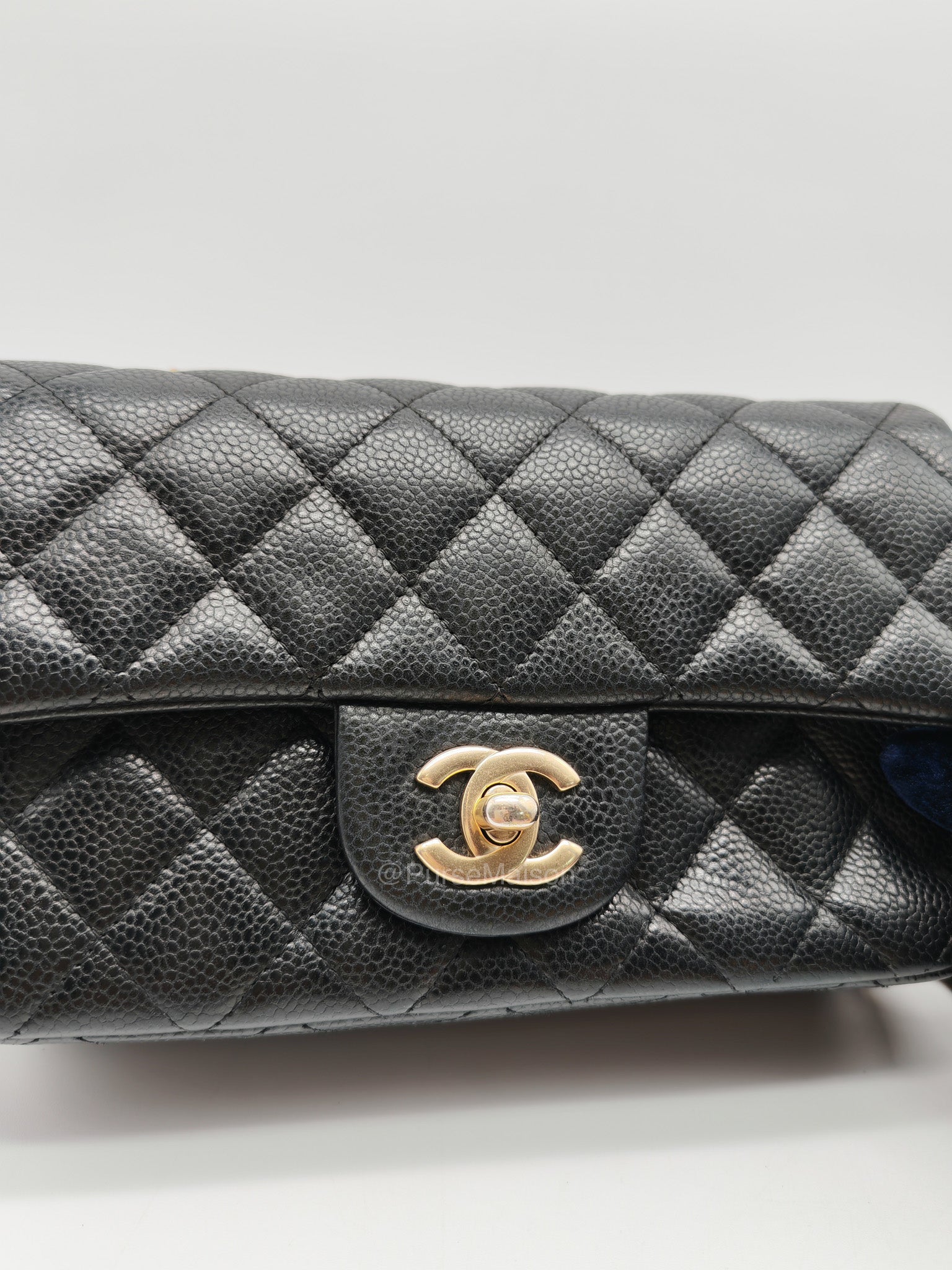 Chanel Mini Rectangular Classic Flap Bag in Black Quilted Caviar Leather and Gold Hardware Series 20 | Purse Maison Luxury Bags Shop