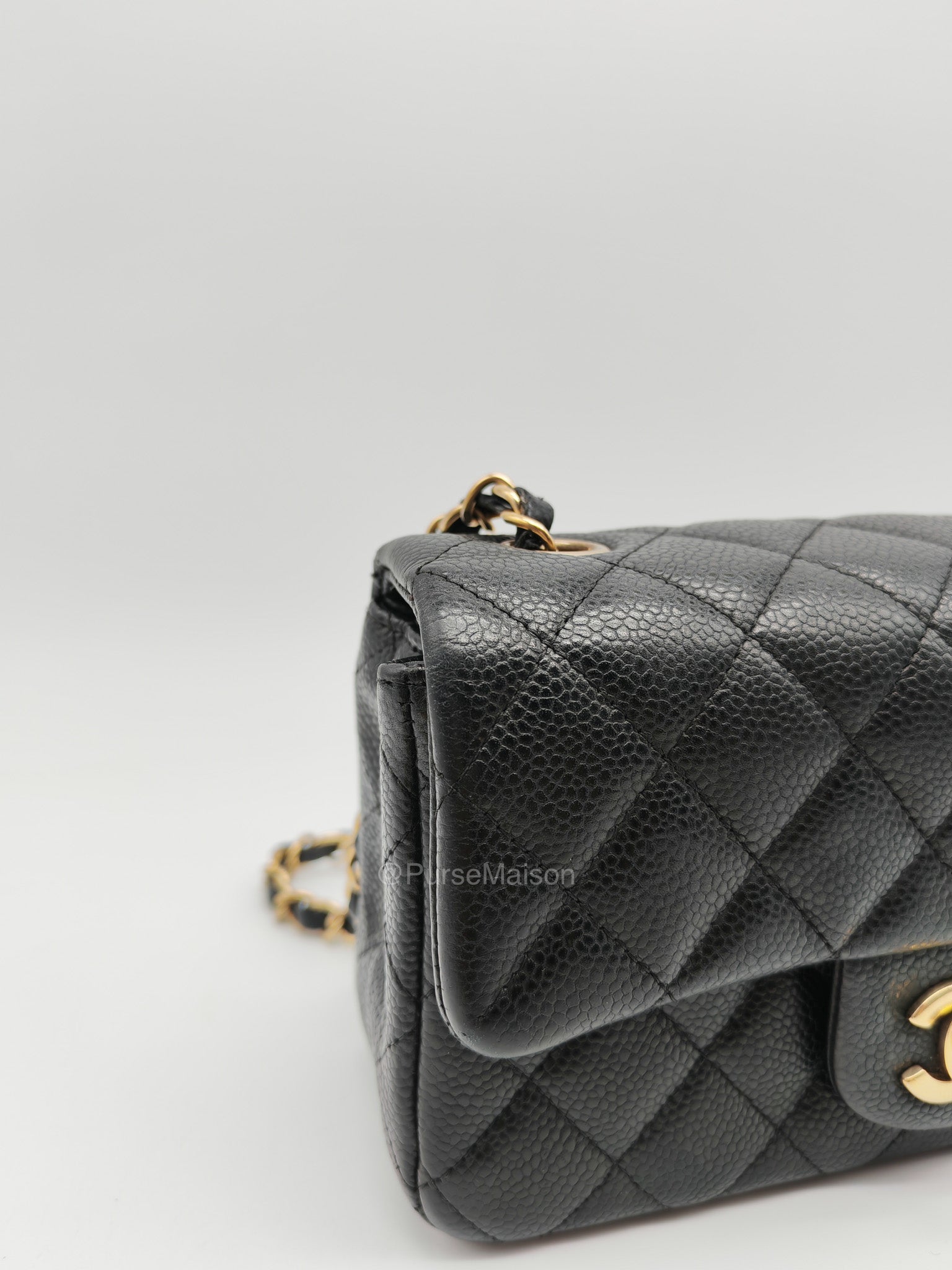 Chanel Mini Rectangular Classic Flap Bag in Black Quilted Caviar Leather and Gold Hardware Series 20 | Purse Maison Luxury Bags Shop