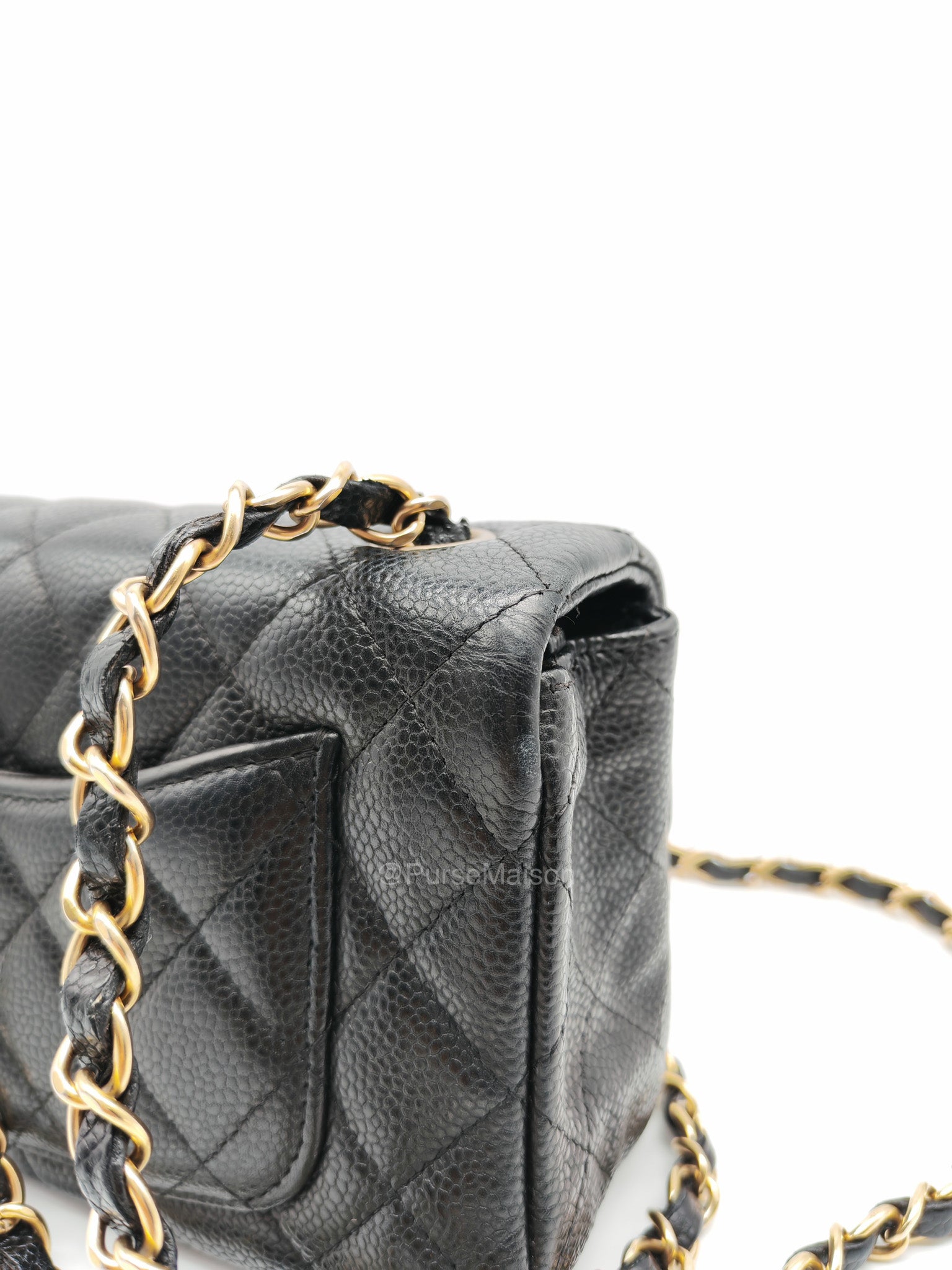Chanel Mini Rectangular Classic Flap Bag in Black Quilted Caviar Leather and Gold Hardware Series 20 | Purse Maison Luxury Bags Shop