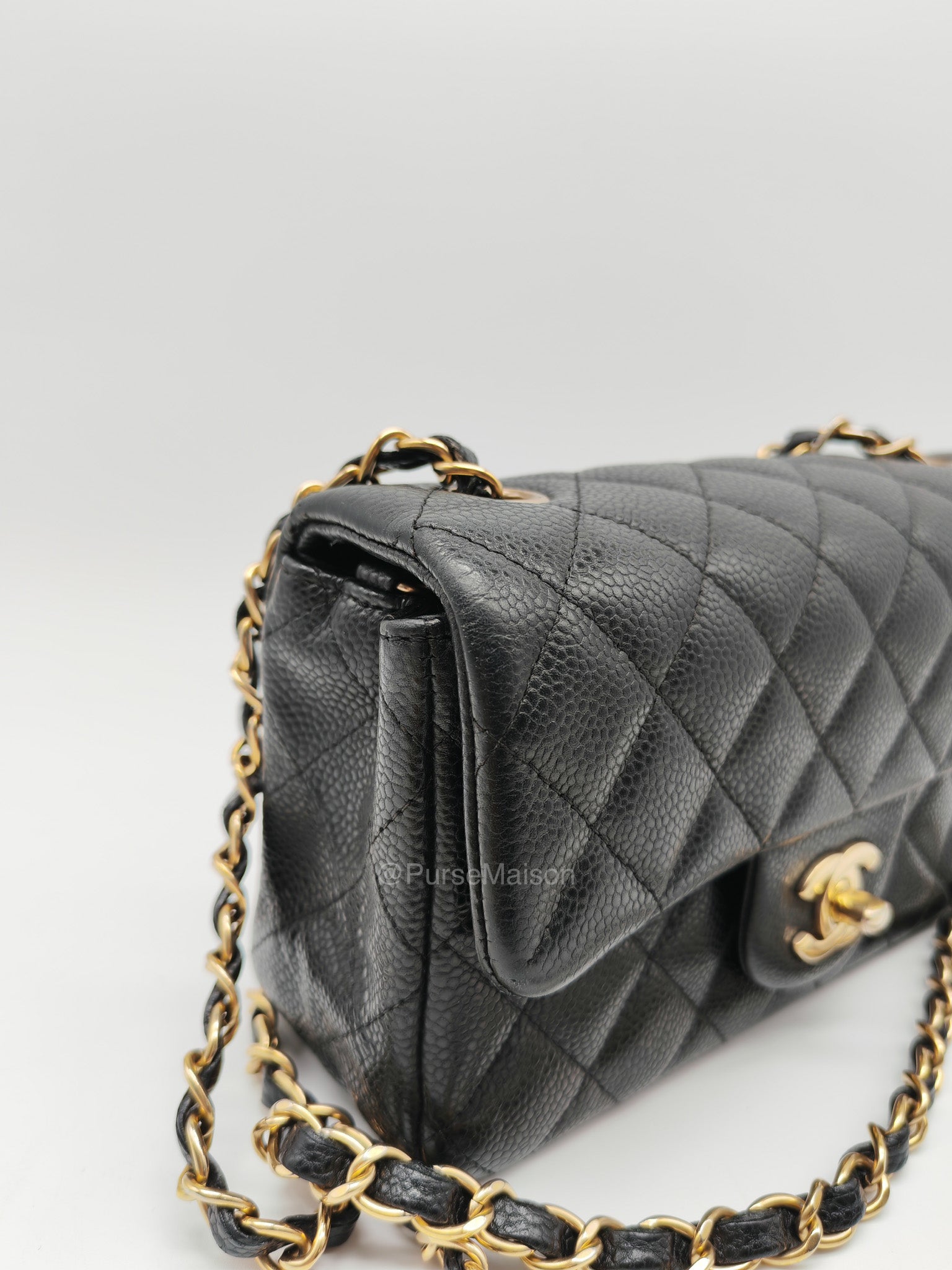 Chanel Mini Rectangular Classic Flap Bag in Black Quilted Caviar Leather and Gold Hardware Series 20 | Purse Maison Luxury Bags Shop