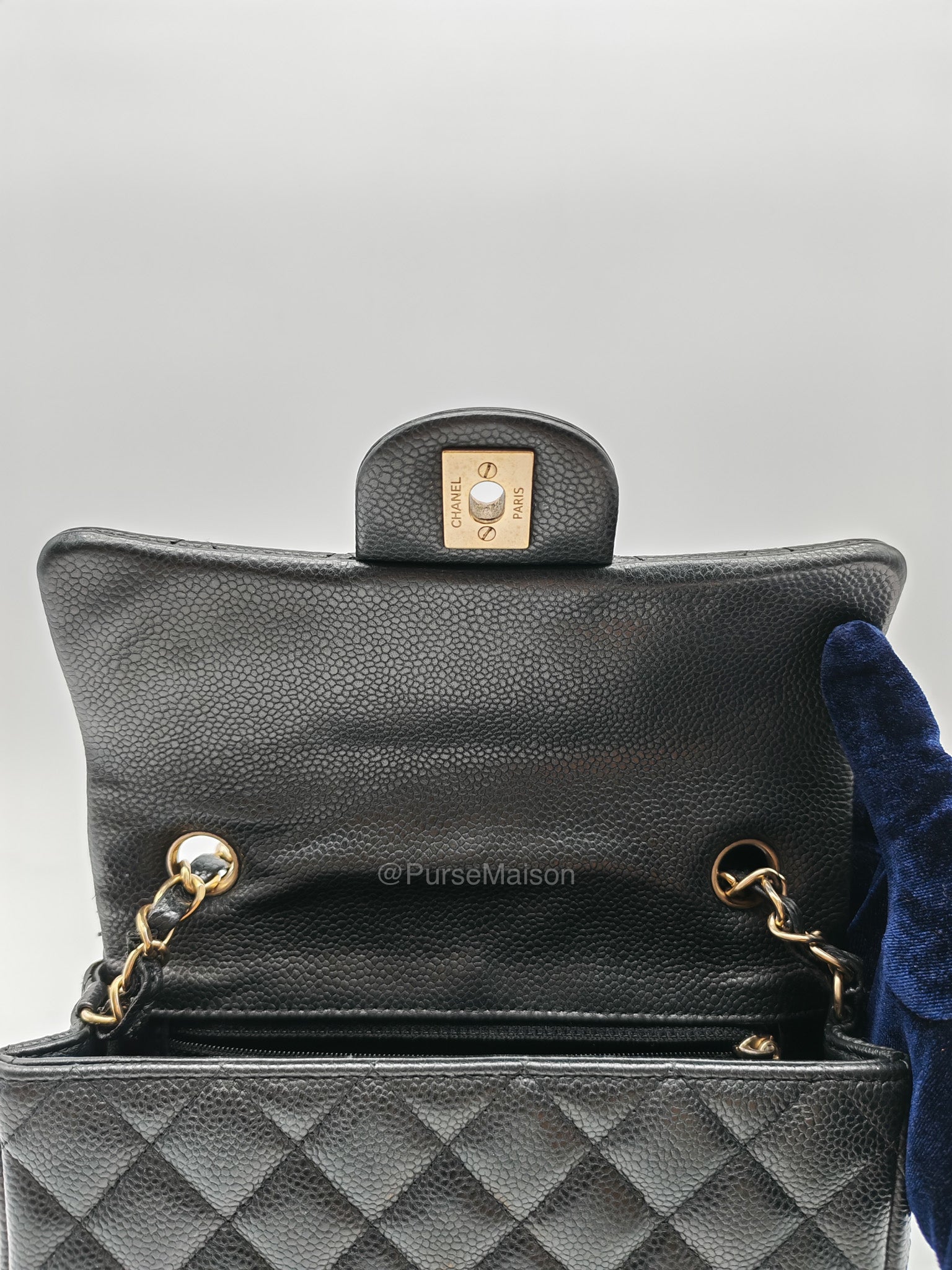 Chanel Mini Rectangular Classic Flap Bag in Black Quilted Caviar Leather and Gold Hardware Series 20 | Purse Maison Luxury Bags Shop