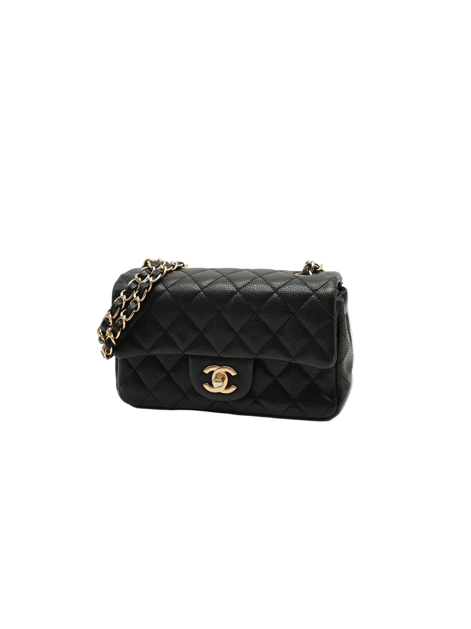 Chanel Mini Rectangular Classic Flap Bag in Black Quilted Caviar Leather and Gold Hardware Series 20 | Purse Maison Luxury Bags Shop