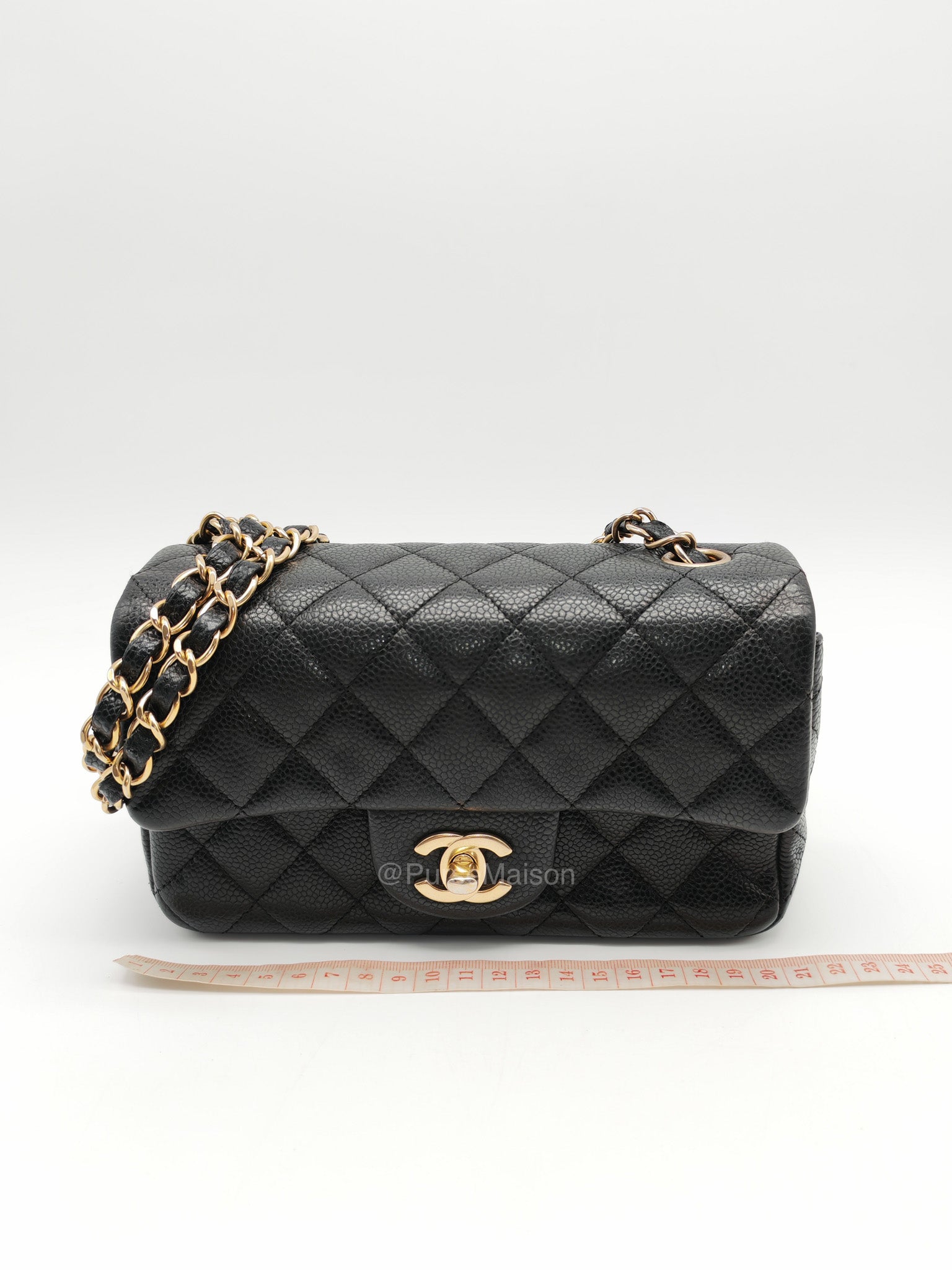 Chanel Mini Rectangular Classic Flap Bag in Black Quilted Caviar Leather and Gold Hardware Series 20 | Purse Maison Luxury Bags Shop
