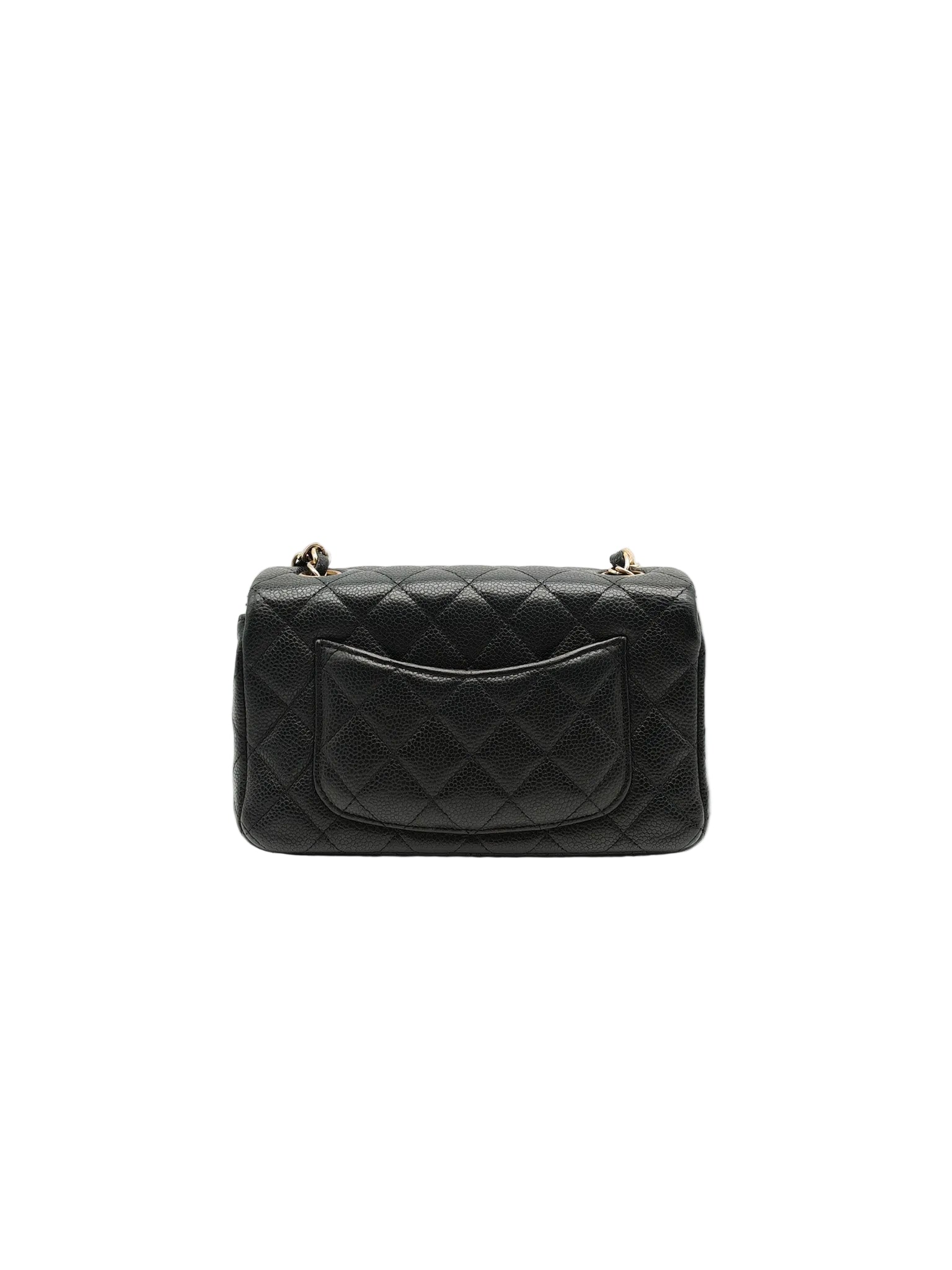 Chanel Mini Rectangular Classic Flap Bag in Black Quilted Caviar Leather and Gold Hardware Series 20 | Purse Maison Luxury Bags Shop