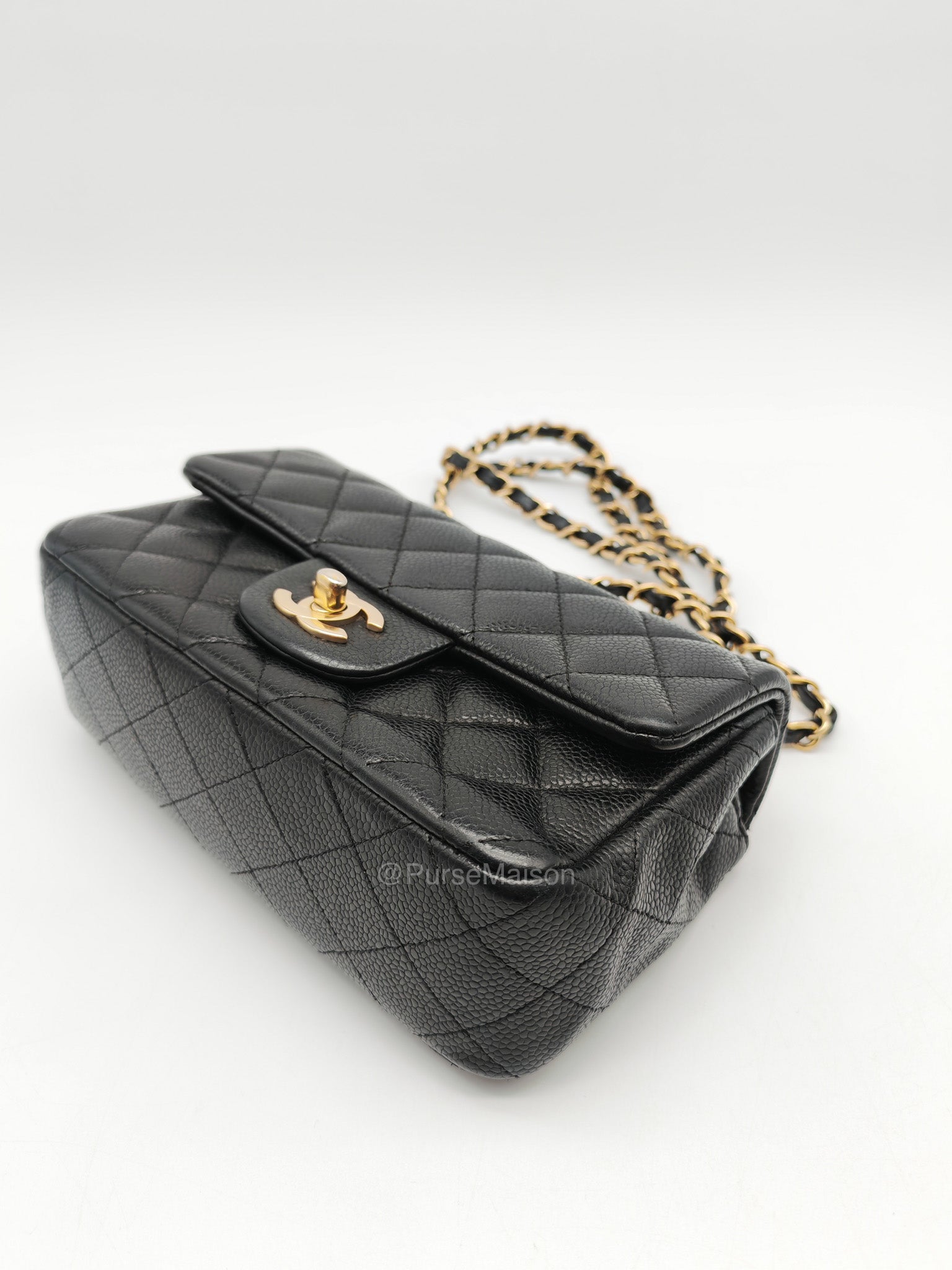 Chanel Mini Rectangular Classic Flap Bag in Black Quilted Caviar Leather and Gold Hardware Series 20 | Purse Maison Luxury Bags Shop