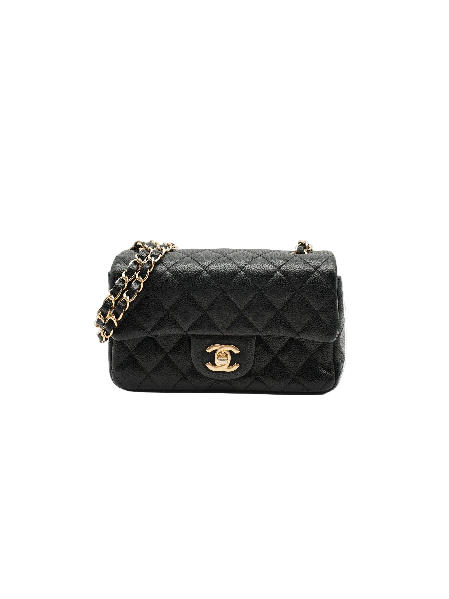Chanel Mini Rectangular Classic Flap Bag in Black Quilted Caviar Leather and Gold Hardware Series 20 | Purse Maison Luxury Bags Shop