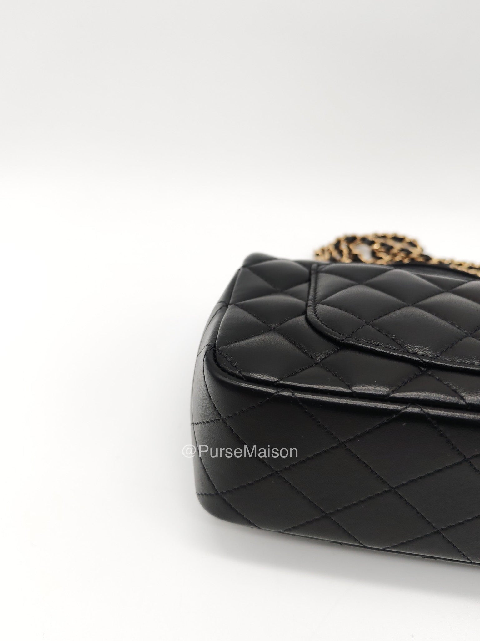 Chanel Mini Rectangular Top Handle Flap Bag in Black Lambskin Leather Light Gold Hardware (Microchip) | Purse Maison Luxury Bags Shop