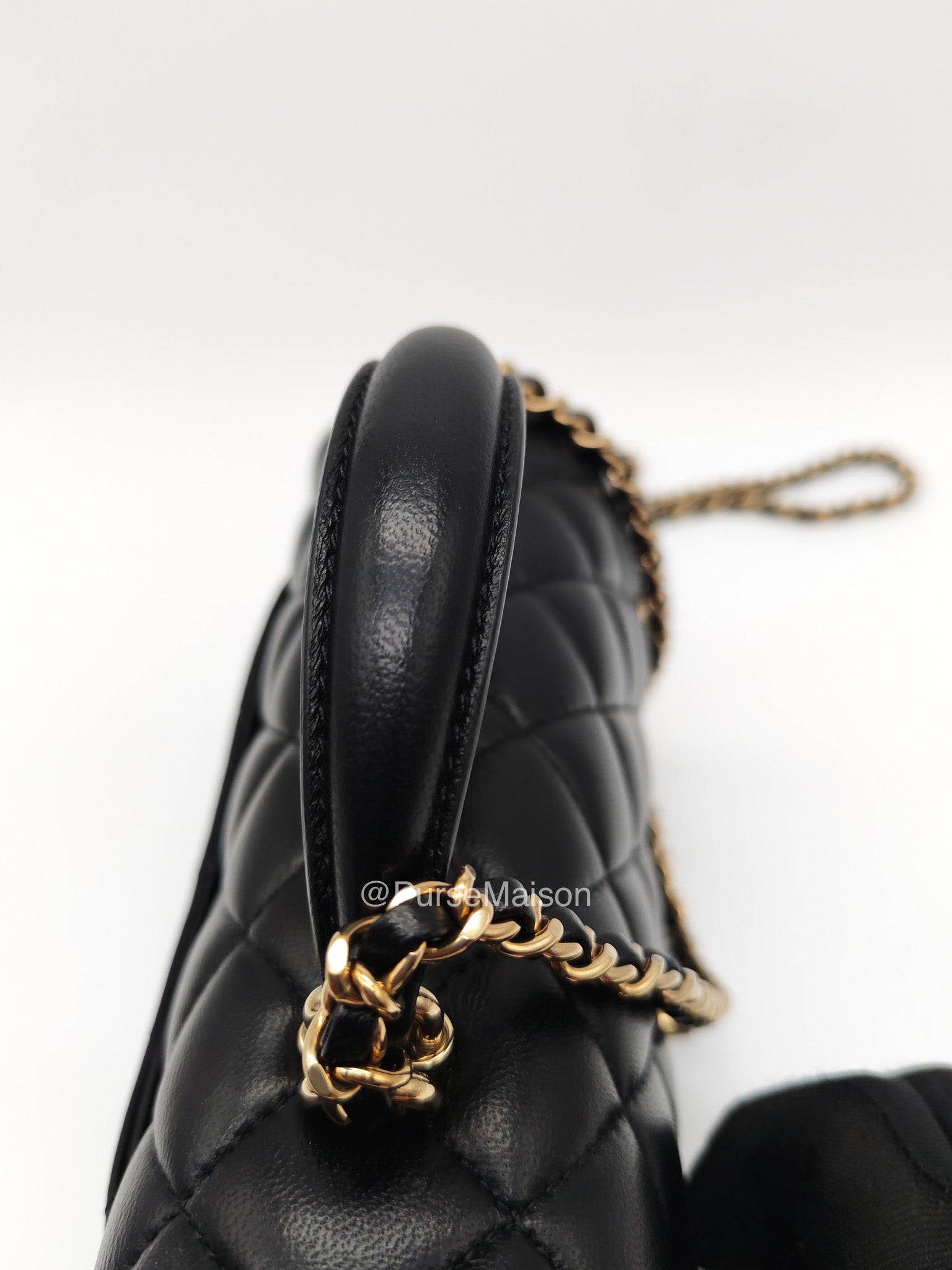 Chanel Mini Rectangular Top Handle Flap Bag in Black Lambskin Leather Light Gold Hardware (Microchip) | Purse Maison Luxury Bags Shop