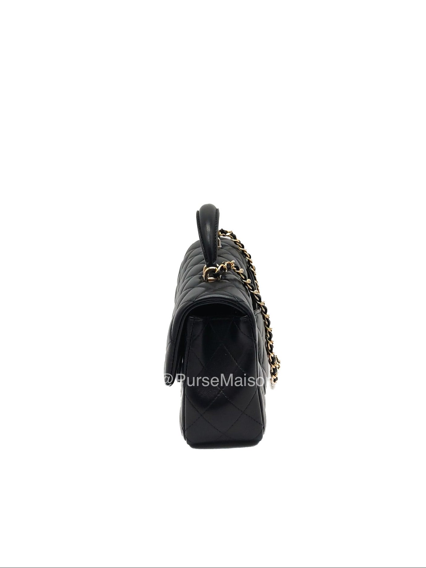 Chanel Mini Rectangular Top Handle Flap Bag in Black Lambskin Leather Light Gold Hardware (Microchip) | Purse Maison Luxury Bags Shop