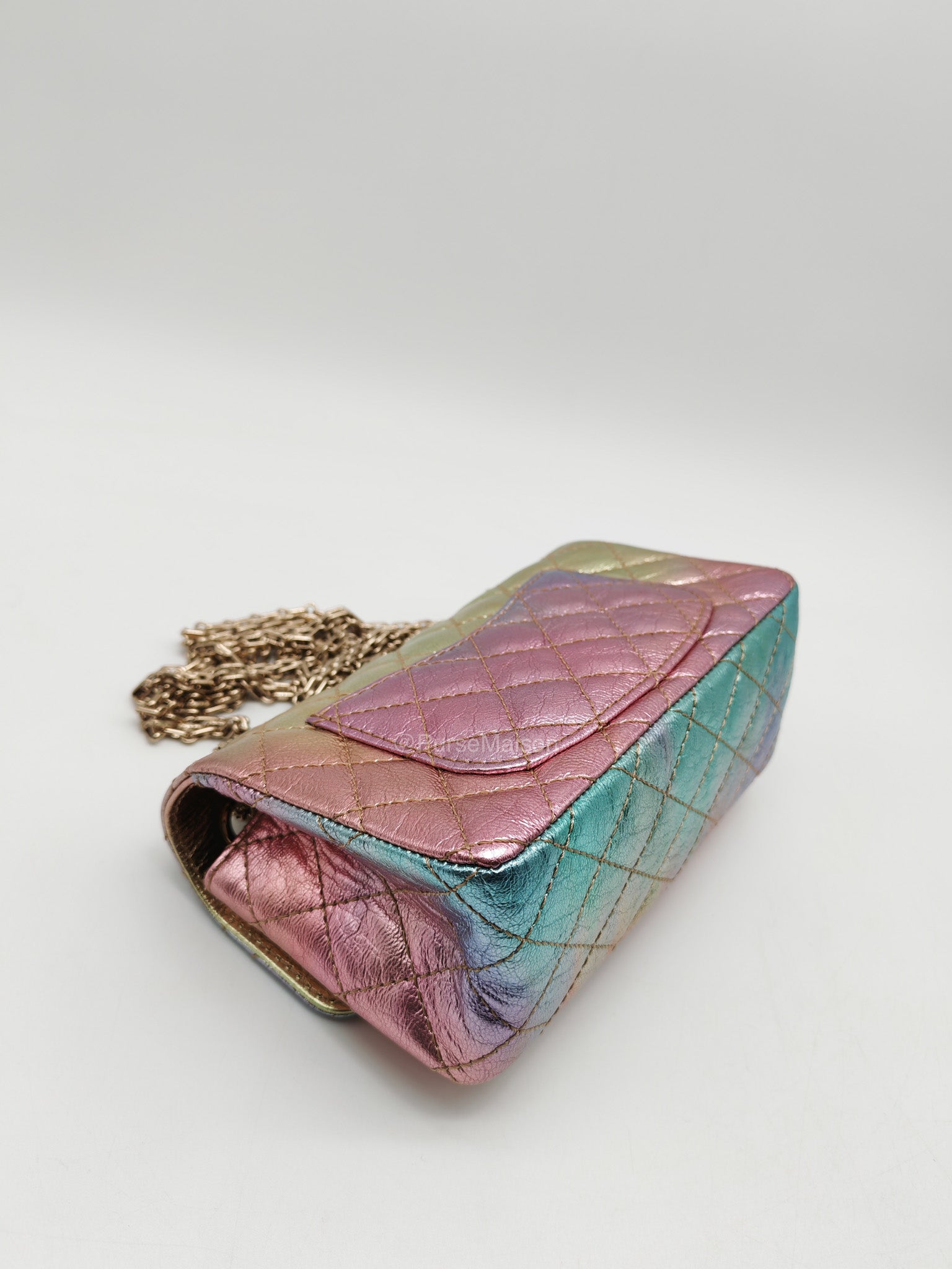 Chanel Mini Reissue 2.55 in Rainbow Metallic Goatskin Leather Light Gold Hardware (Microchip) | Purse Maison Luxury Bags Shop
