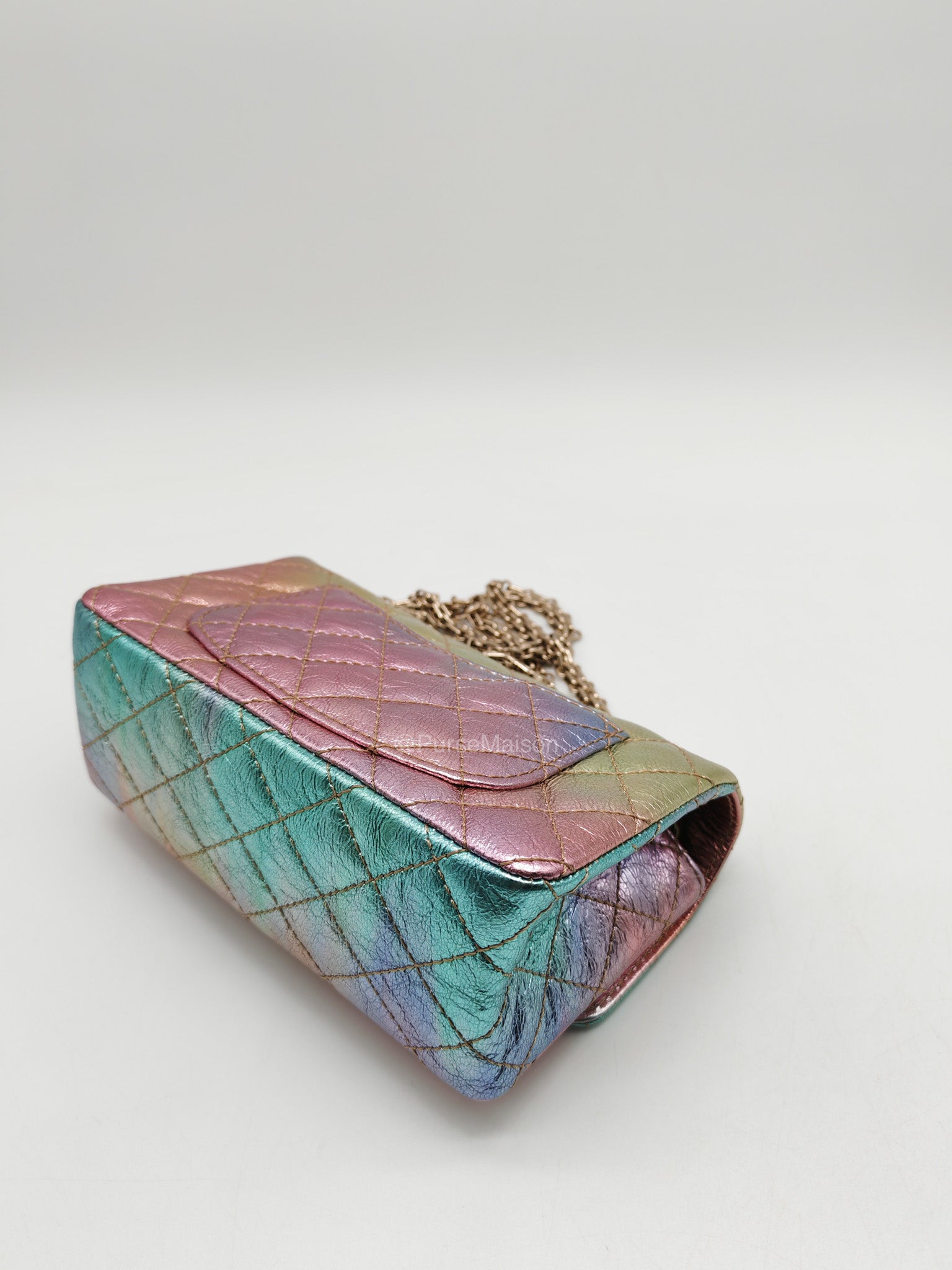Chanel Mini Reissue 2.55 in Rainbow Metallic Goatskin Leather Light Gold Hardware (Microchip) | Purse Maison Luxury Bags Shop