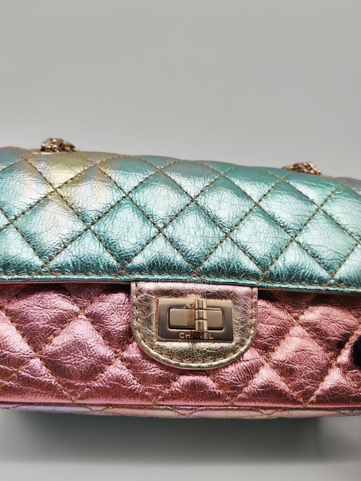 Chanel Mini Reissue 2.55 in Rainbow Metallic Goatskin Leather Light Gold Hardware (Microchip) | Purse Maison Luxury Bags Shop