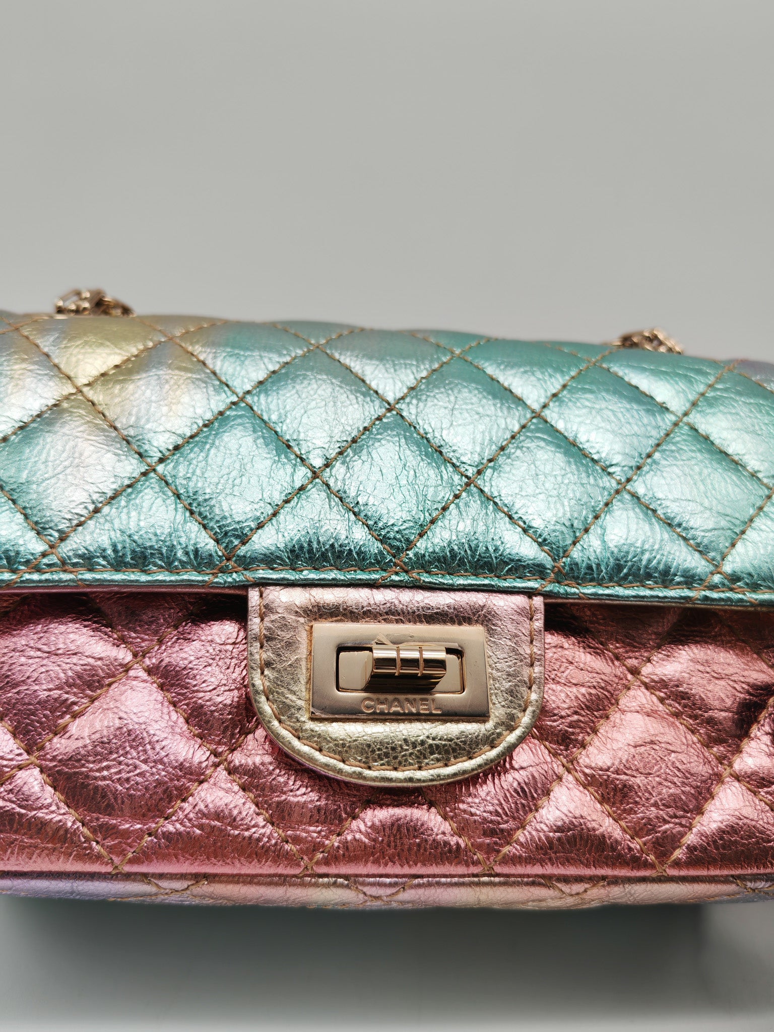 Chanel Mini Reissue 2.55 in Rainbow Metallic Goatskin Leather Light Gold Hardware (Microchip) | Purse Maison Luxury Bags Shop