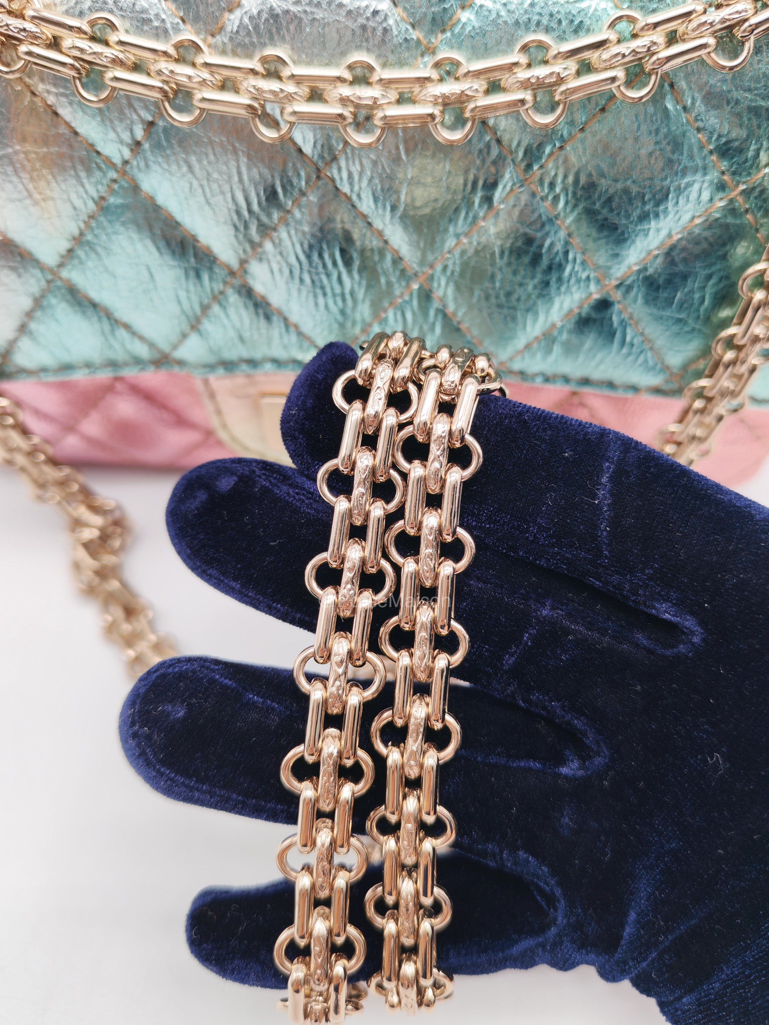 Chanel Mini Reissue 2.55 in Rainbow Metallic Goatskin Leather Light Gold Hardware (Microchip) | Purse Maison Luxury Bags Shop