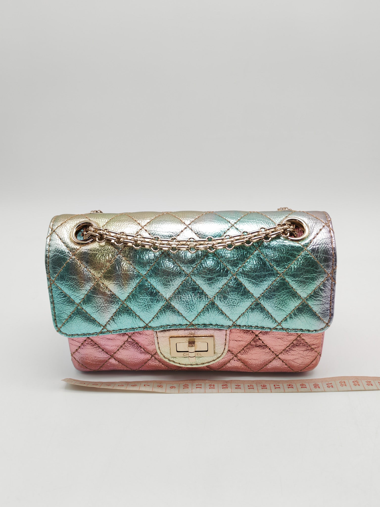 Chanel Mini Reissue 2.55 in Rainbow Metallic Goatskin Leather Light Gold Hardware (Microchip) | Purse Maison Luxury Bags Shop
