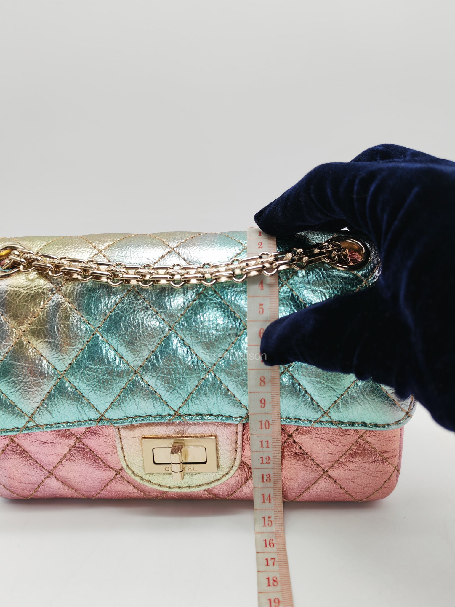 Chanel Mini Reissue 2.55 in Rainbow Metallic Goatskin Leather Light Gold Hardware (Microchip) | Purse Maison Luxury Bags Shop