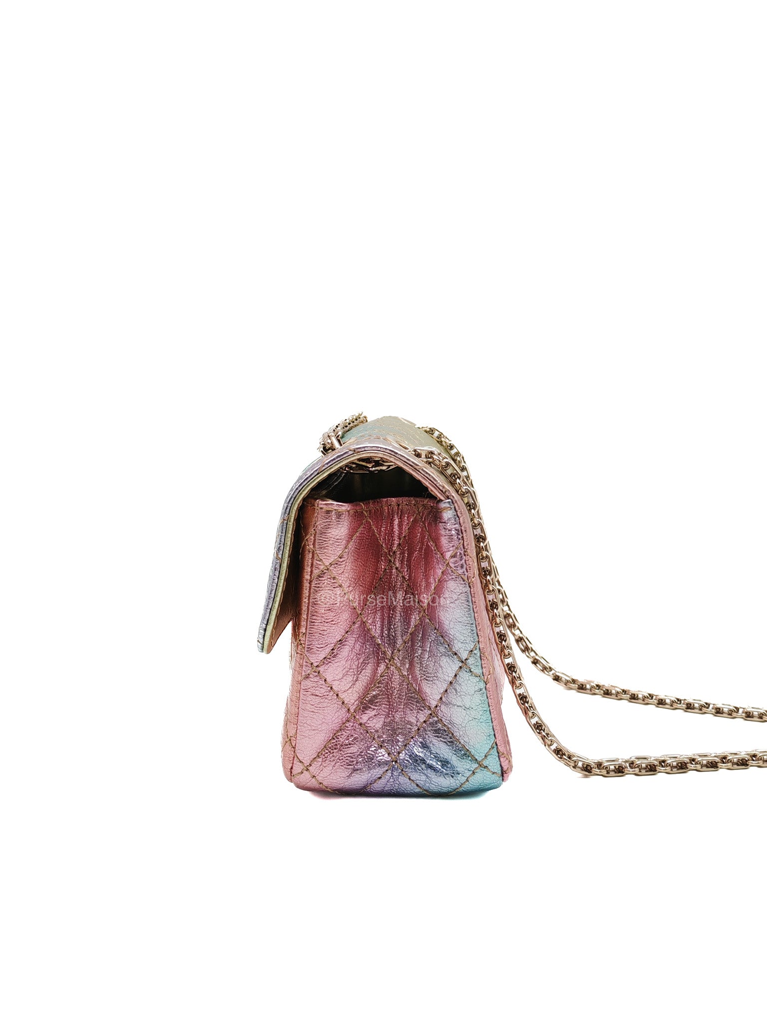 Chanel Mini Reissue 2.55 in Rainbow Metallic Goatskin Leather Light Gold Hardware (Microchip) | Purse Maison Luxury Bags Shop
