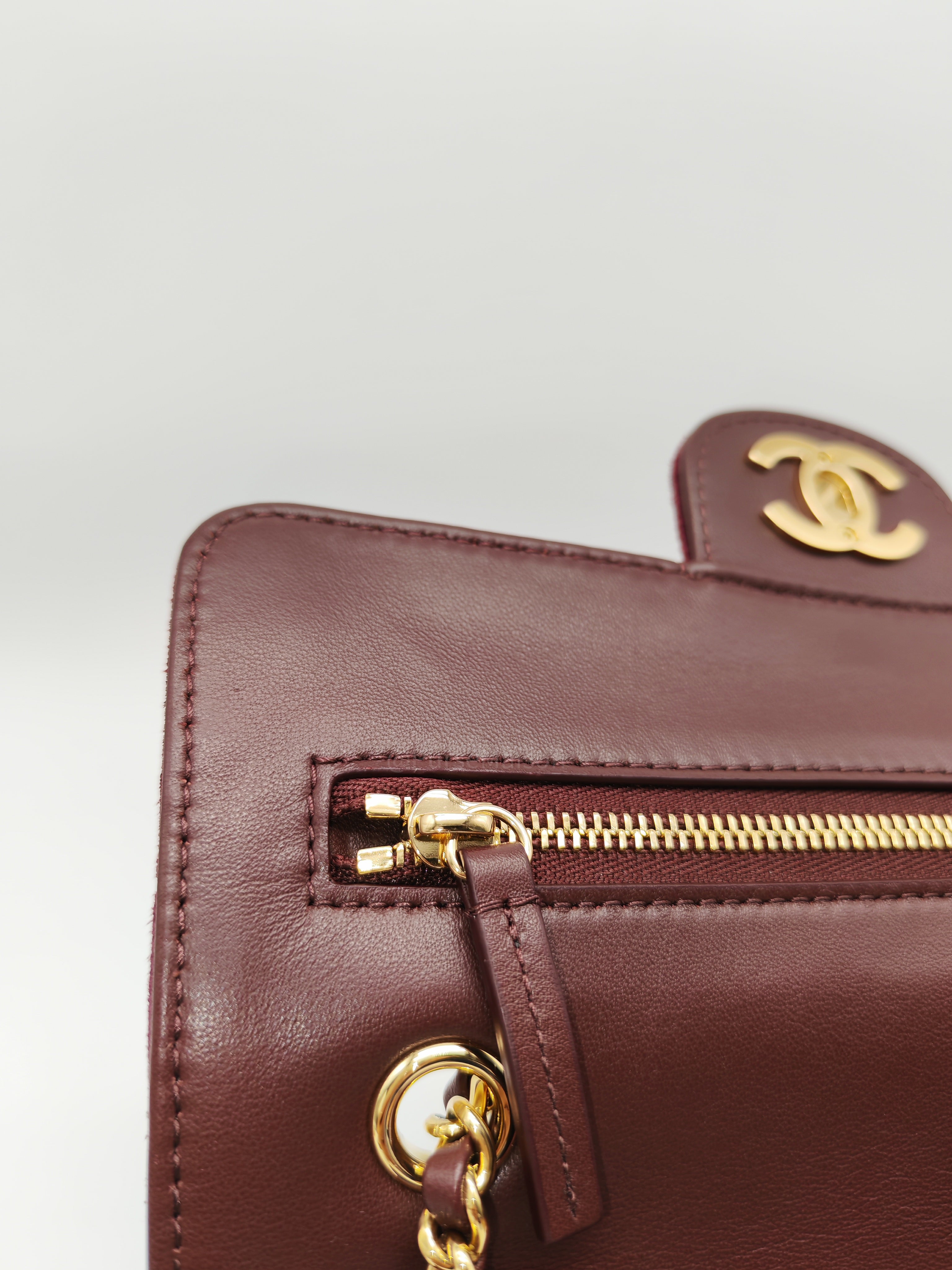 Chanel Mini Souplissimo Flap Bag in Burgundy Suede Calfskin Leather and Gold Hardware Microchip | Purse Maison Luxury Bags Shop