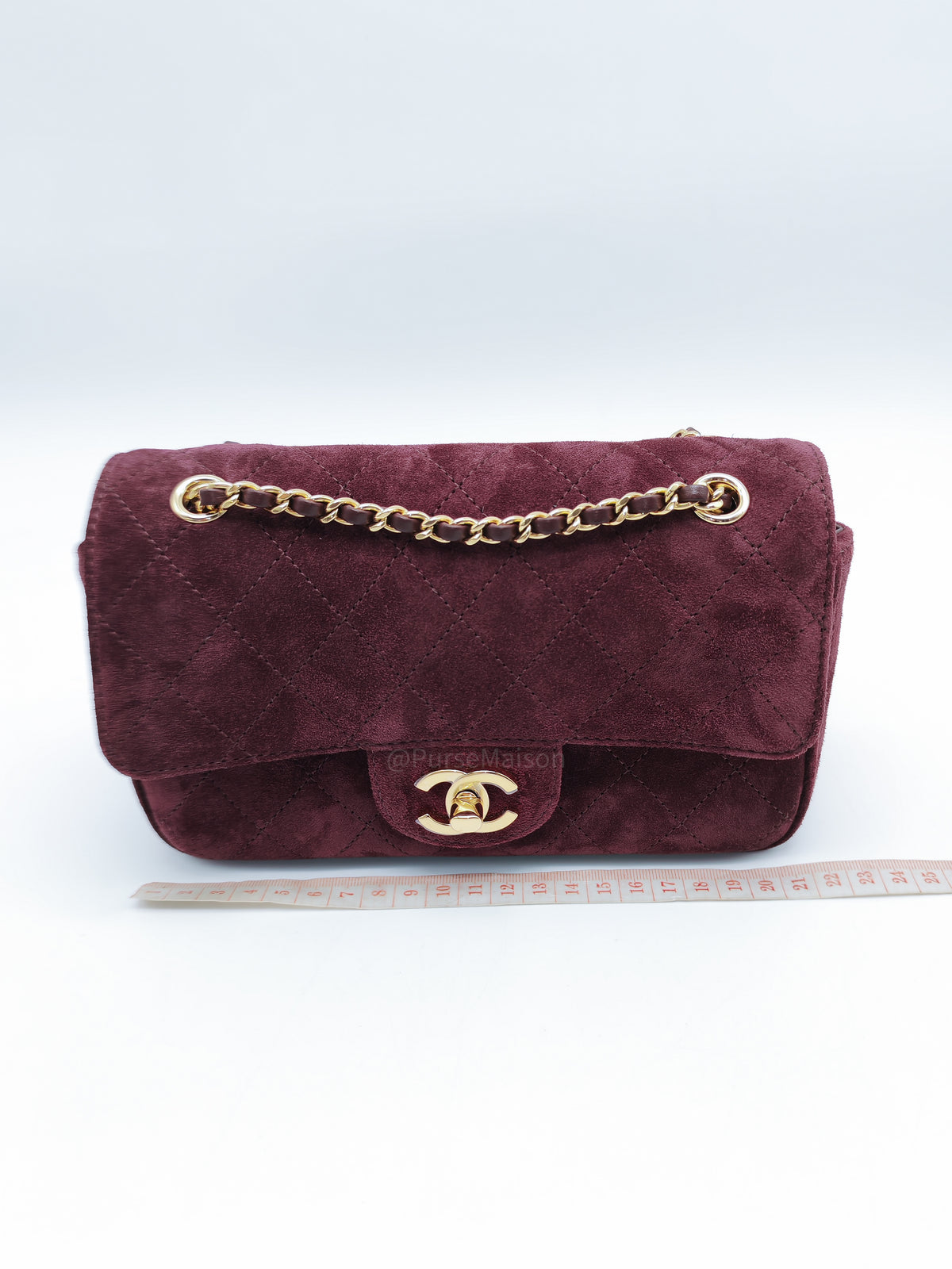 Chanel Mini Souplissimo Flap Bag in Burgundy Suede Calfskin Leather and Gold Hardware Microchip | Purse Maison Luxury Bags Shop
