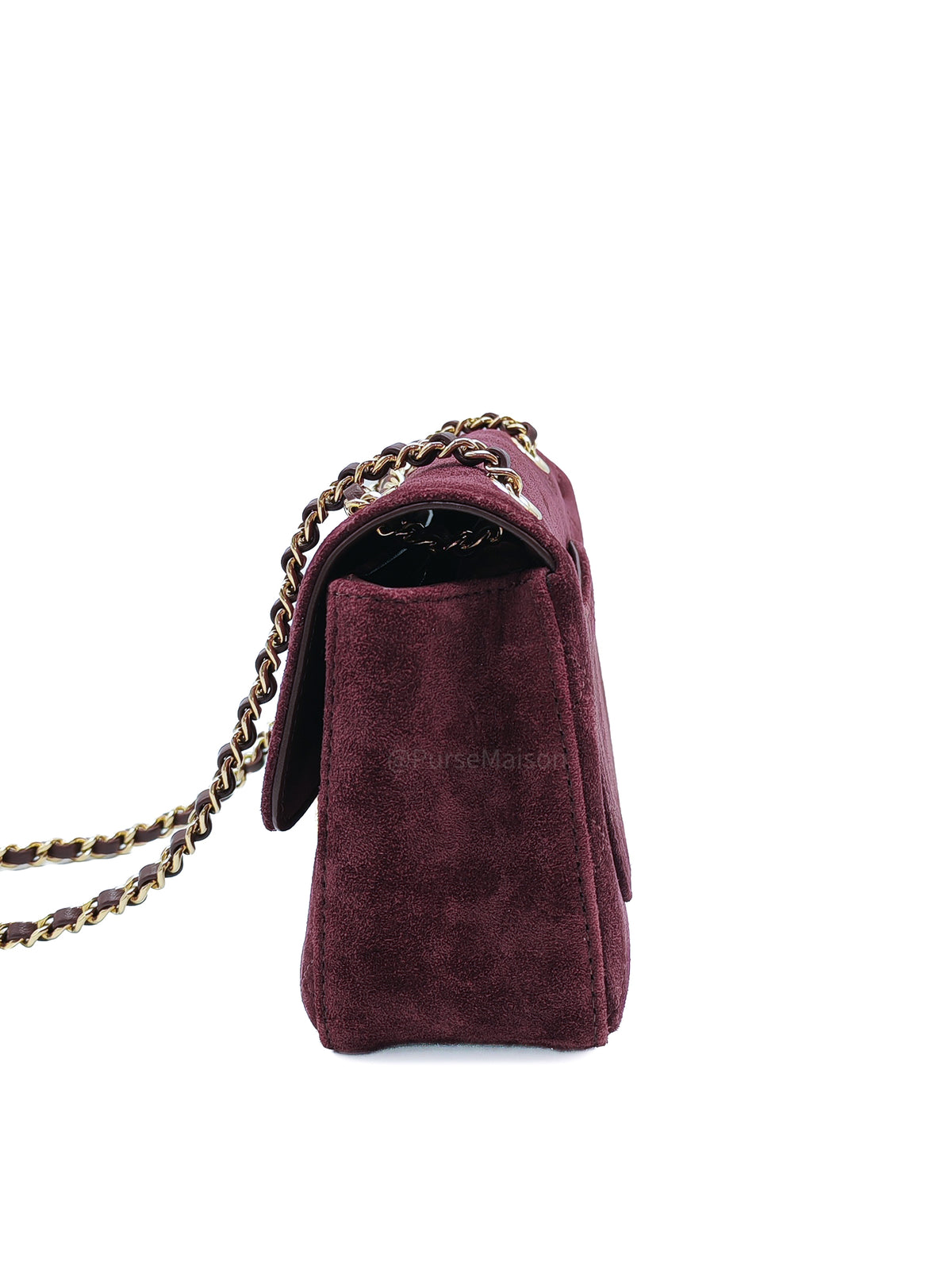 Chanel Mini Souplissimo Flap Bag in Burgundy Suede Calfskin Leather and Gold Hardware Microchip | Purse Maison Luxury Bags Shop