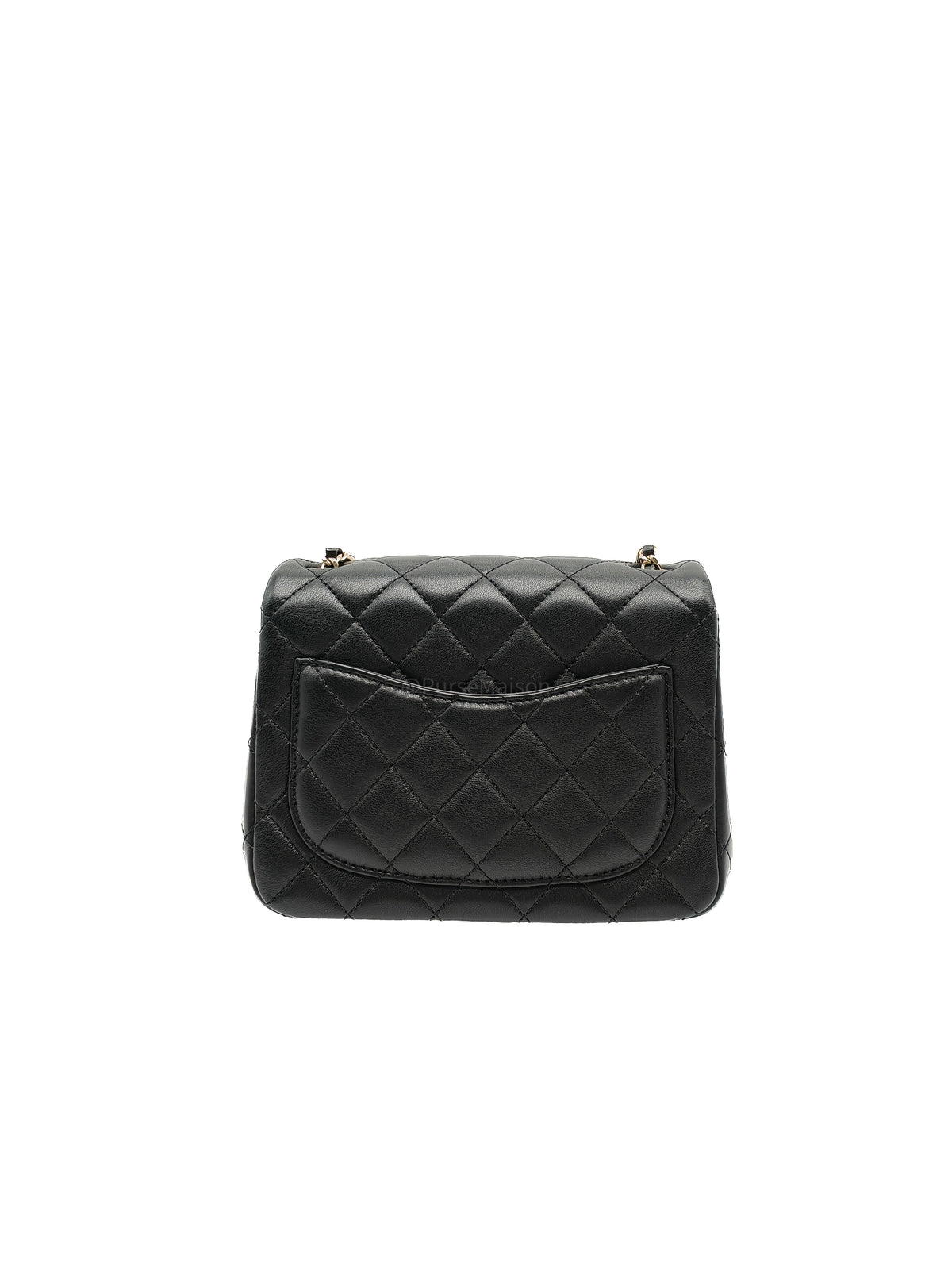 Chanel Mini Square Bag in Black Quilted Lambskin Leather Soccer Ball Pearl Crush in Light Gold Hardware (Microchip) | Purse Maison Luxury Bags Shop