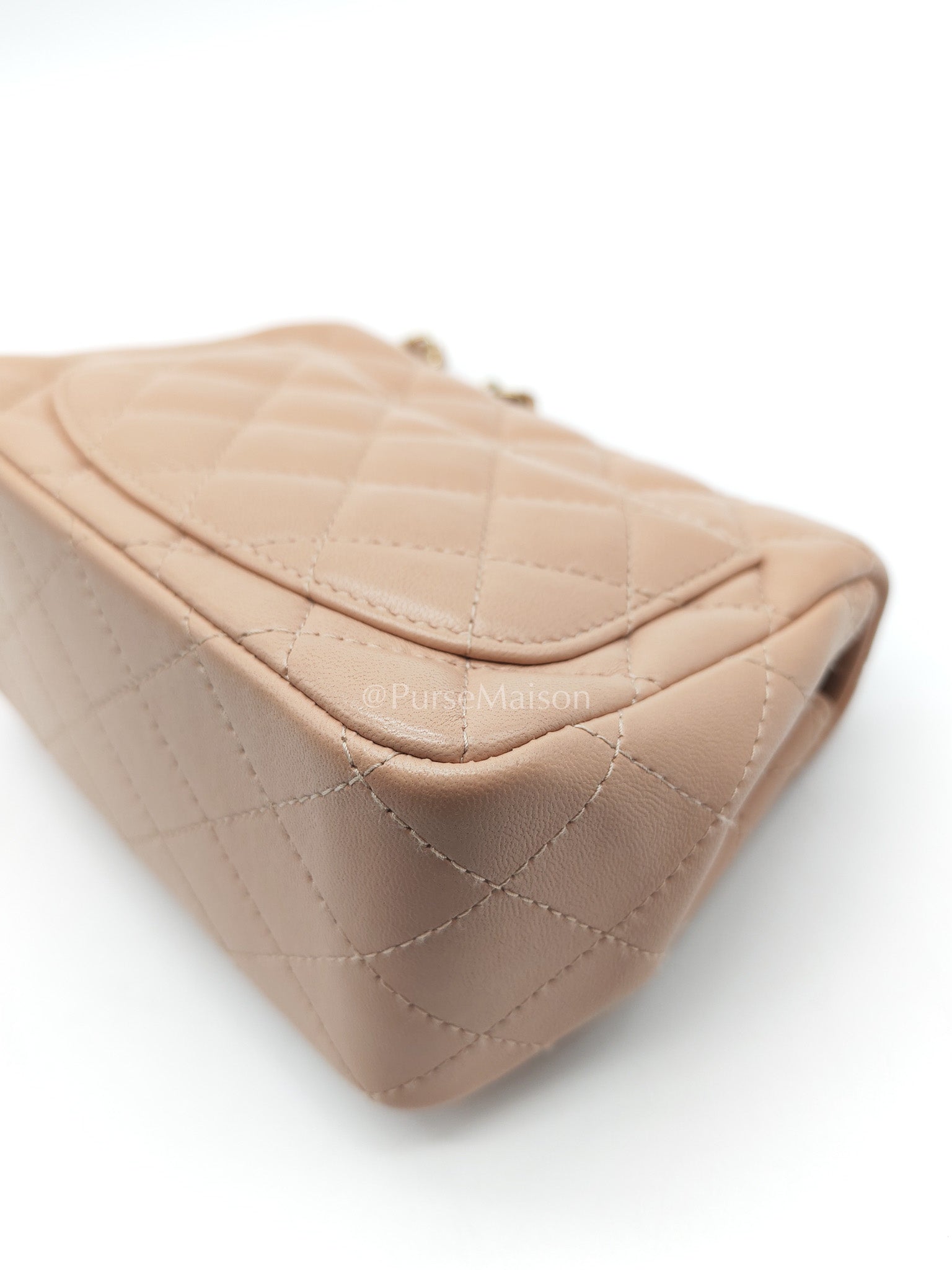 Chanel Mini Square Flap Bag in Dark Beige Light Gold Hardware (Microchip) | Purse Maison Luxury Bags Shop