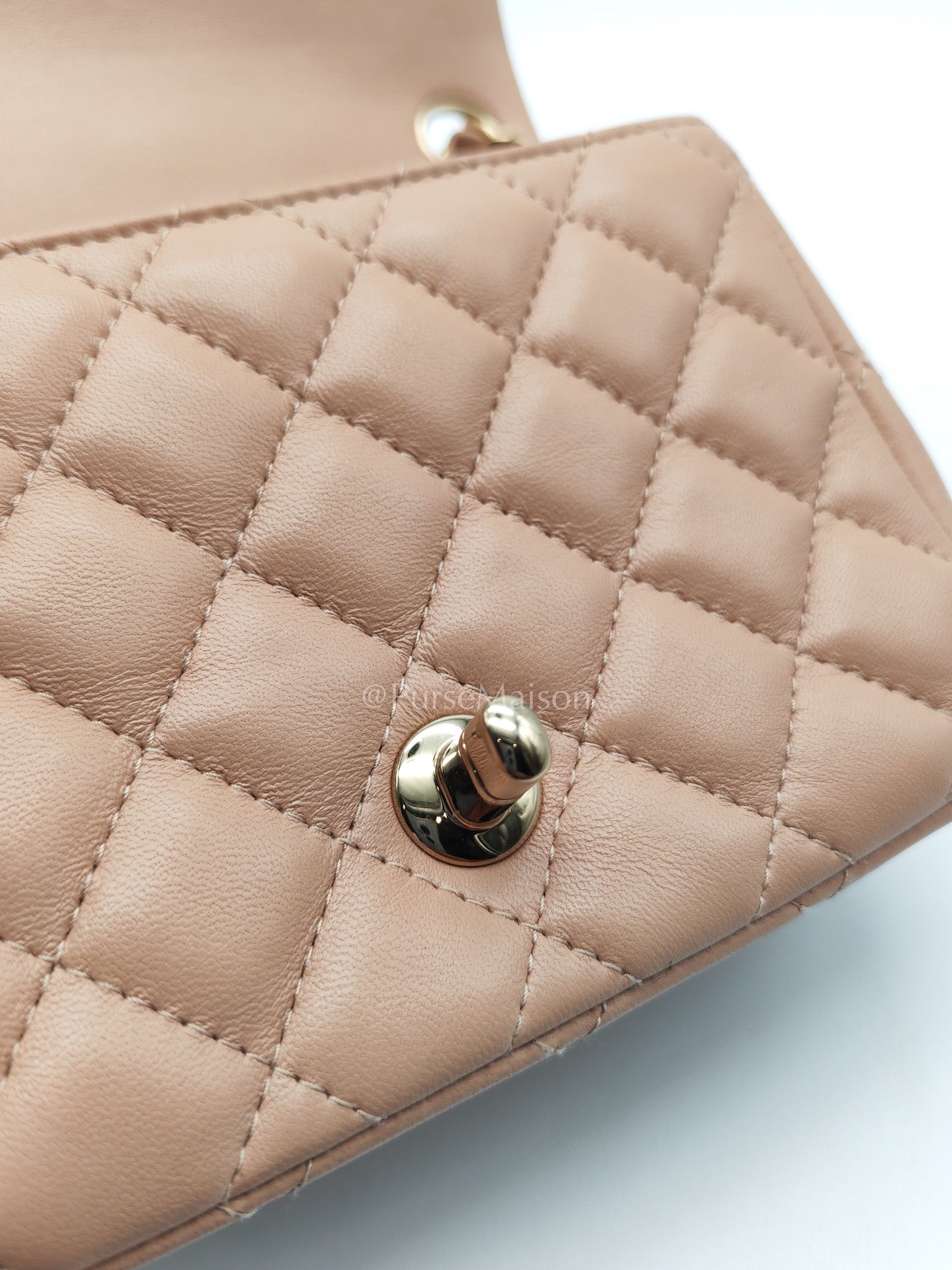 Chanel Mini Square Flap Bag in Dark Beige Light Gold Hardware (Microchip) | Purse Maison Luxury Bags Shop