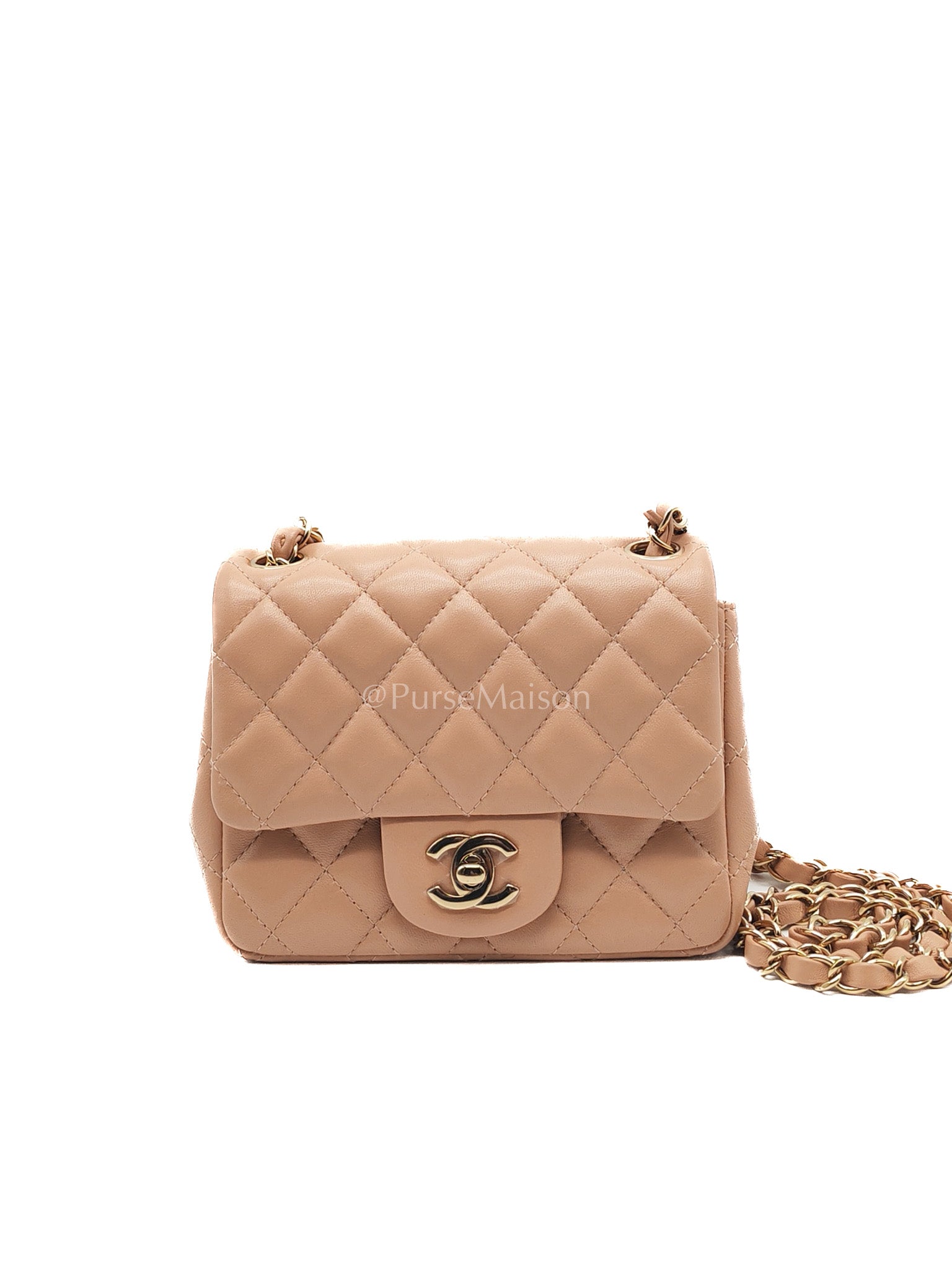 Chanel Mini Square Flap Bag in Dark Beige Light Gold Hardware (Microchip) | Purse Maison Luxury Bags Shop