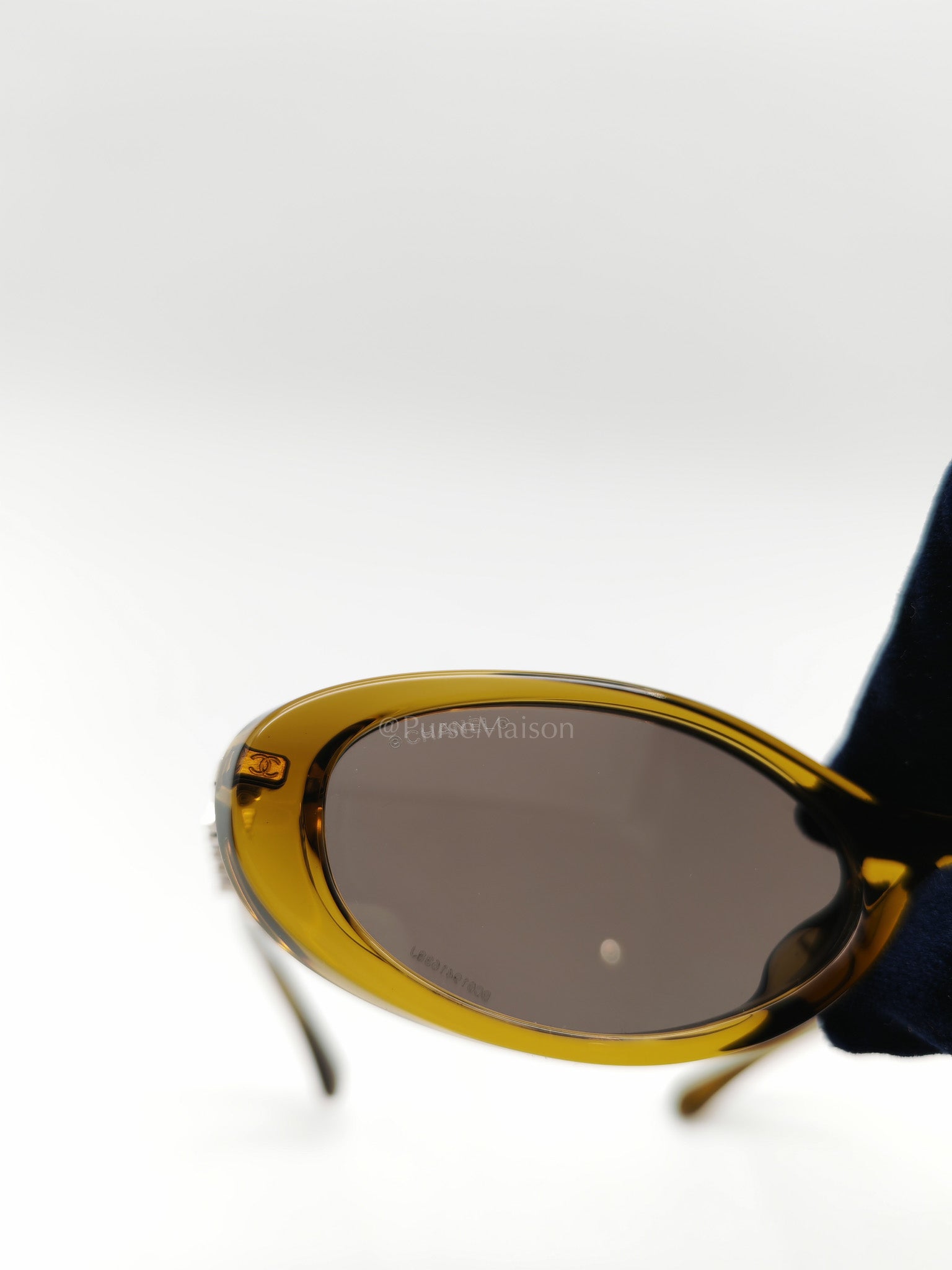 Chanel Oval Acetate & Metal Olive and Dark Brown Lens Sunglasses | Purse Maison Luxury Bags Shop