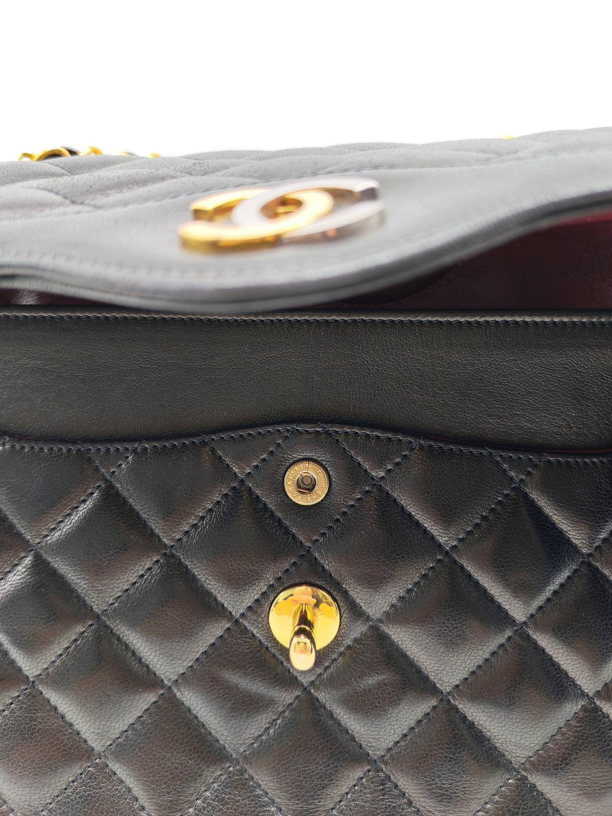 Chanel Paris Limited Edition Double Flap Bag Medium in Black Lambskin Leather Mix Hardware (Series 3) | Purse Maison Luxury Bags Shop
