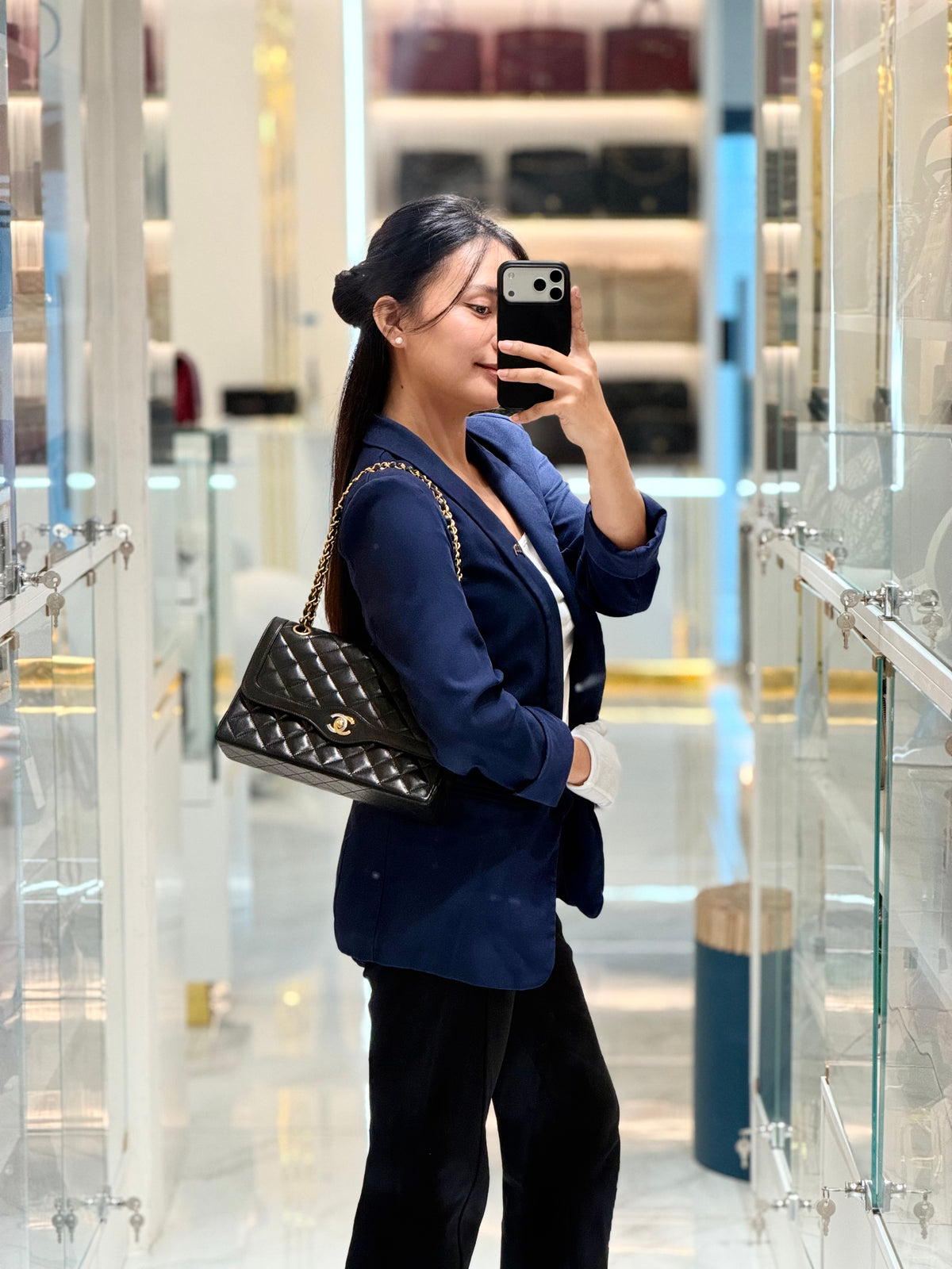 Chanel Paris Limited Edition Double Flap Bag Medium in Black Lambskin Leather Mix Hardware (Series 3) | Purse Maison Luxury Bags Shop