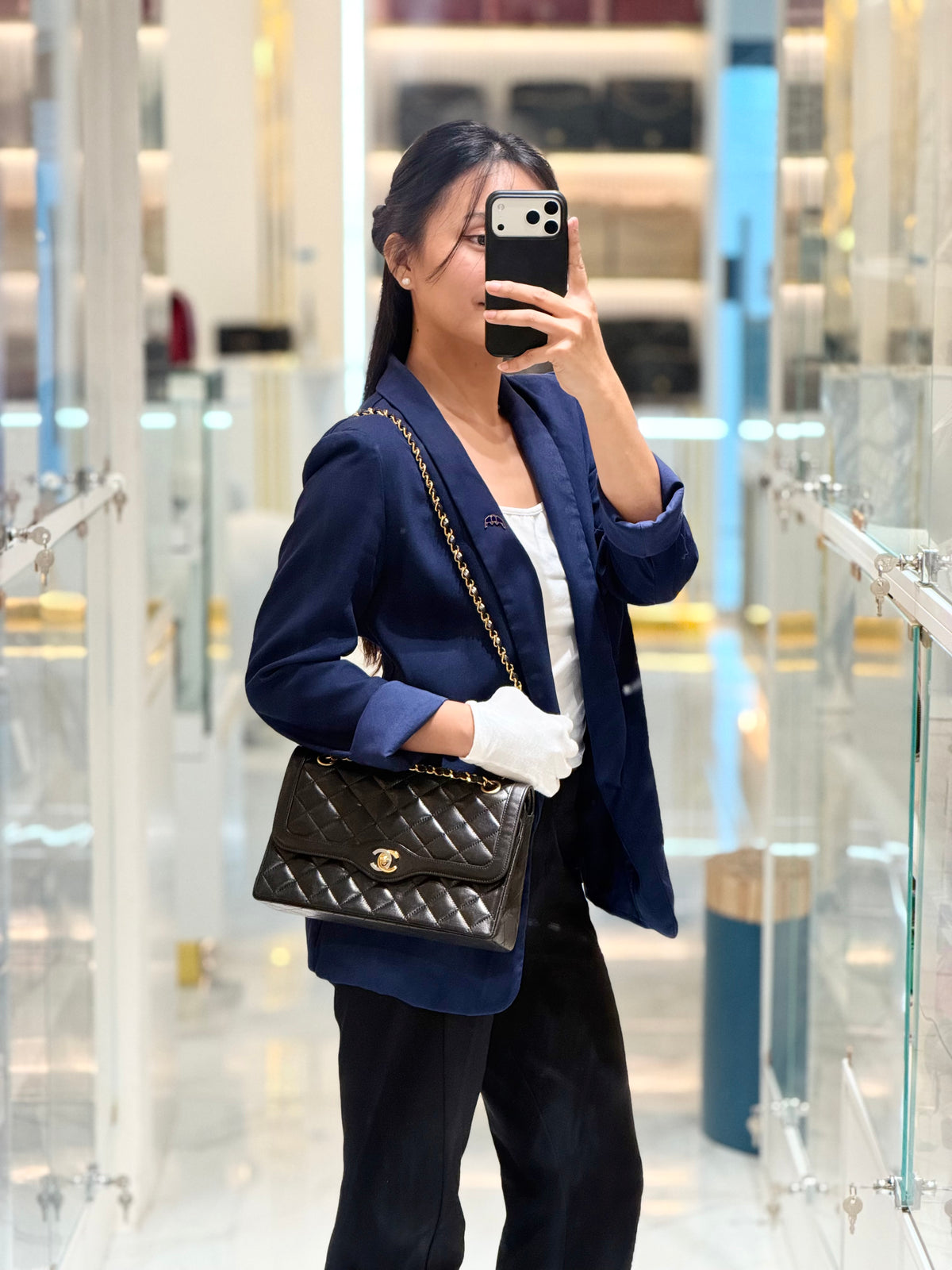 Chanel Paris Limited Edition Double Flap Bag Medium in Black Lambskin Leather Mix Hardware (Series 3) | Purse Maison Luxury Bags Shop