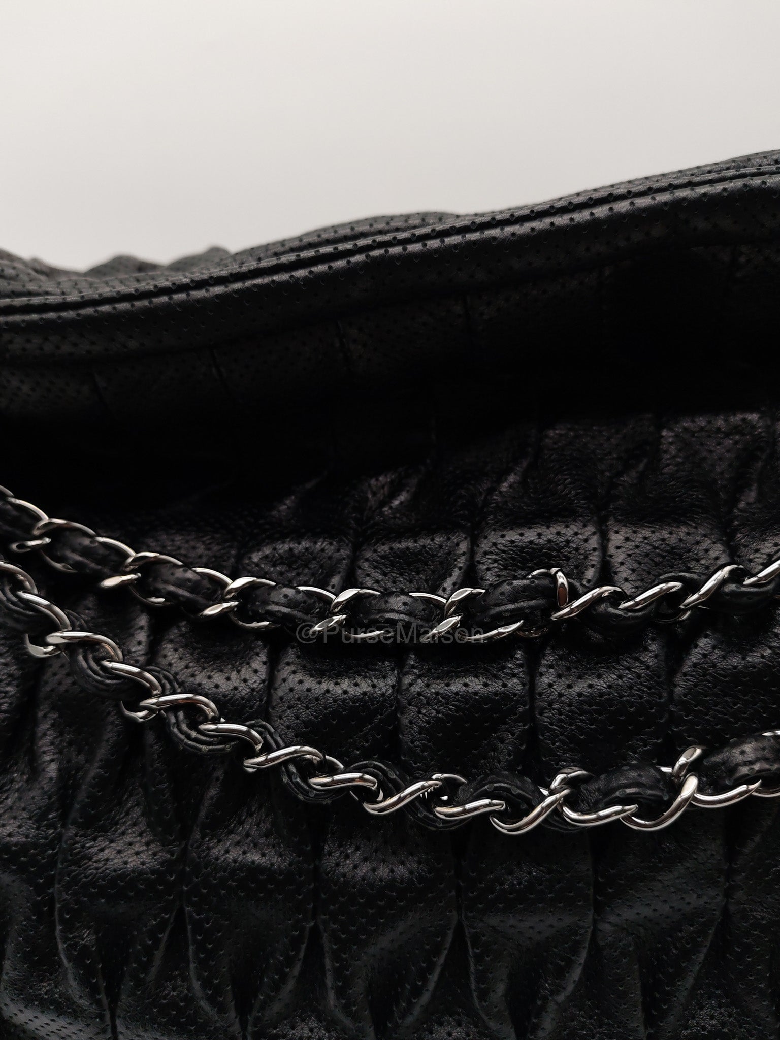 Chanel Perforated Ultimate Soft Hobo Bag in Black and Silver Hardware Series 12 | Purse Maison Luxury Bags Shop
