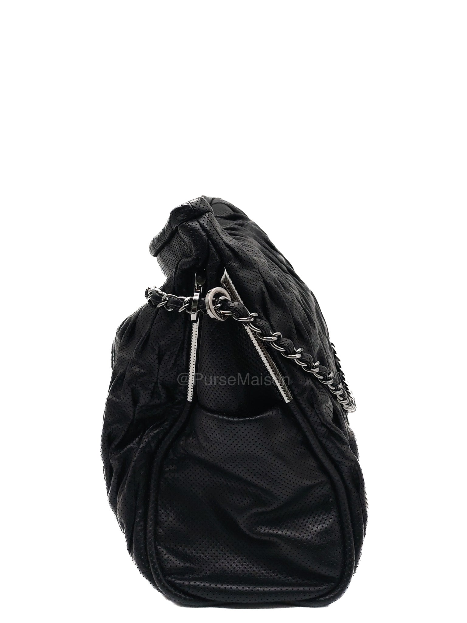 Chanel Perforated Ultimate Soft Hobo Bag in Black and Silver Hardware Series 12 | Purse Maison Luxury Bags Shop