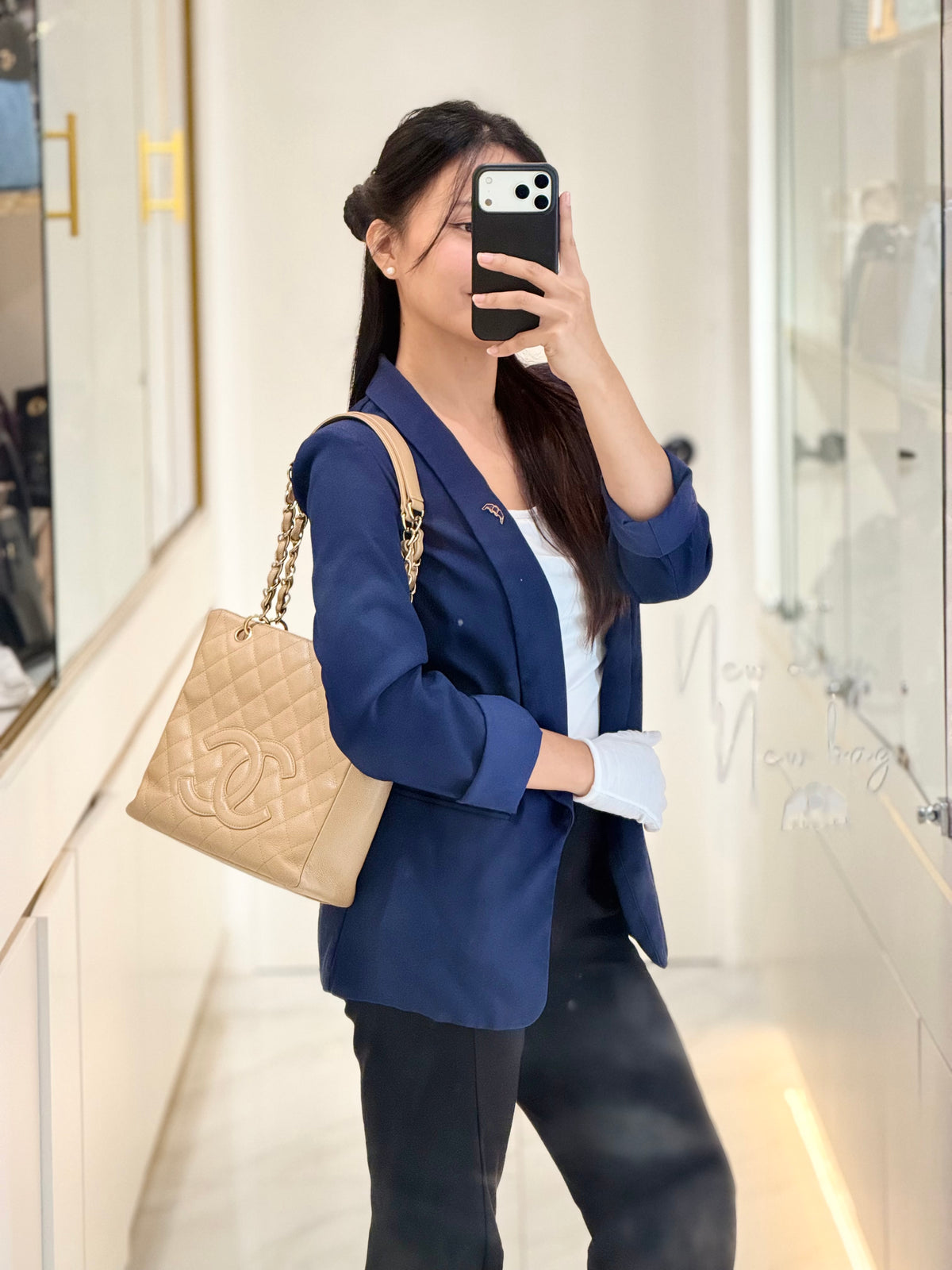 Chanel Petite Shopping Tote Bag (PST) in Dark Beige Caviar Leather Gold Hardware (Series 8) | Purse Maison Luxury Bags Shop