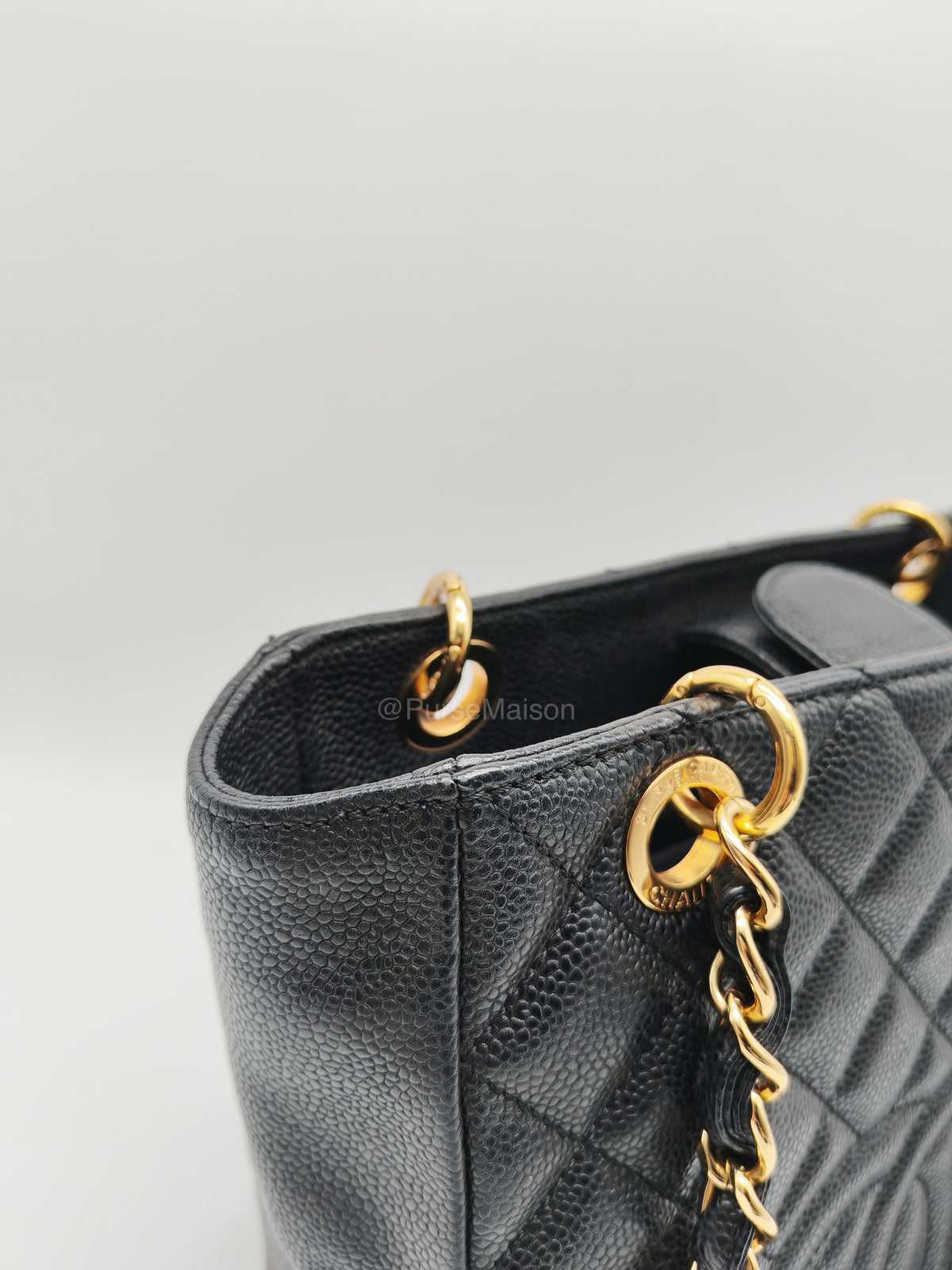Chanel Petite Shopping Tote (PST) in Black Caviar Leather and Gold Hardware Series 14 | Purse Maison Luxury Bags Shop