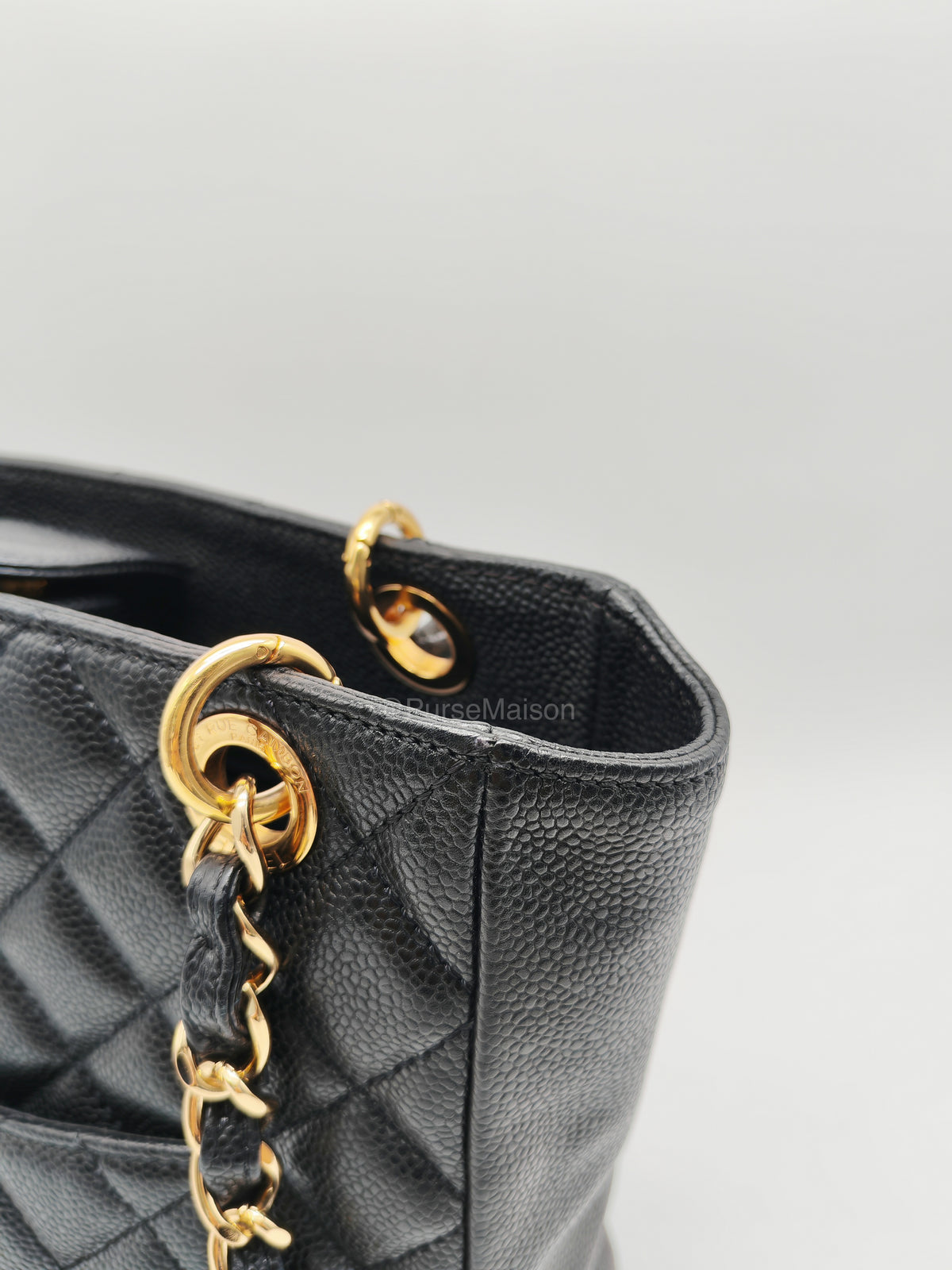 Chanel Petite Shopping Tote (PST) in Black Caviar Leather and Gold Hardware Series 14 | Purse Maison Luxury Bags Shop