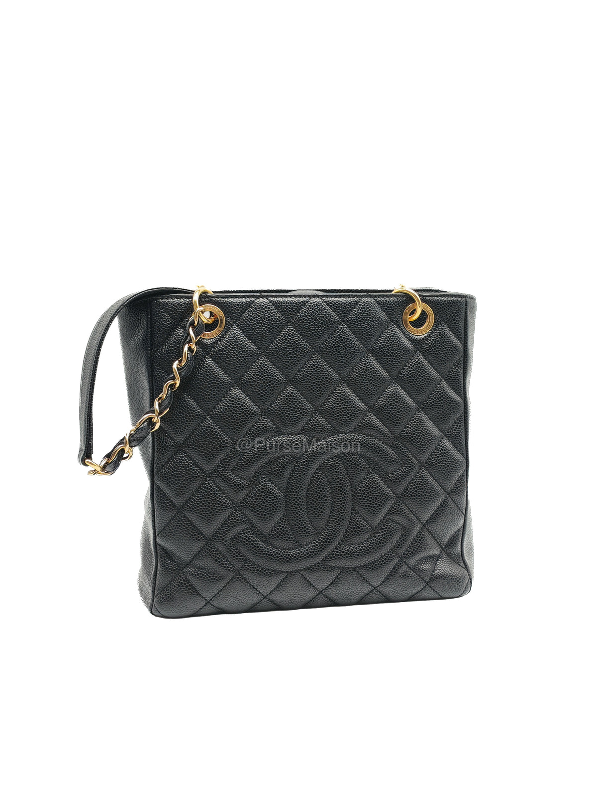 Chanel Petite Shopping Tote (PST) in Black Caviar Leather and Gold Hardware Series 14 | Purse Maison Luxury Bags Shop