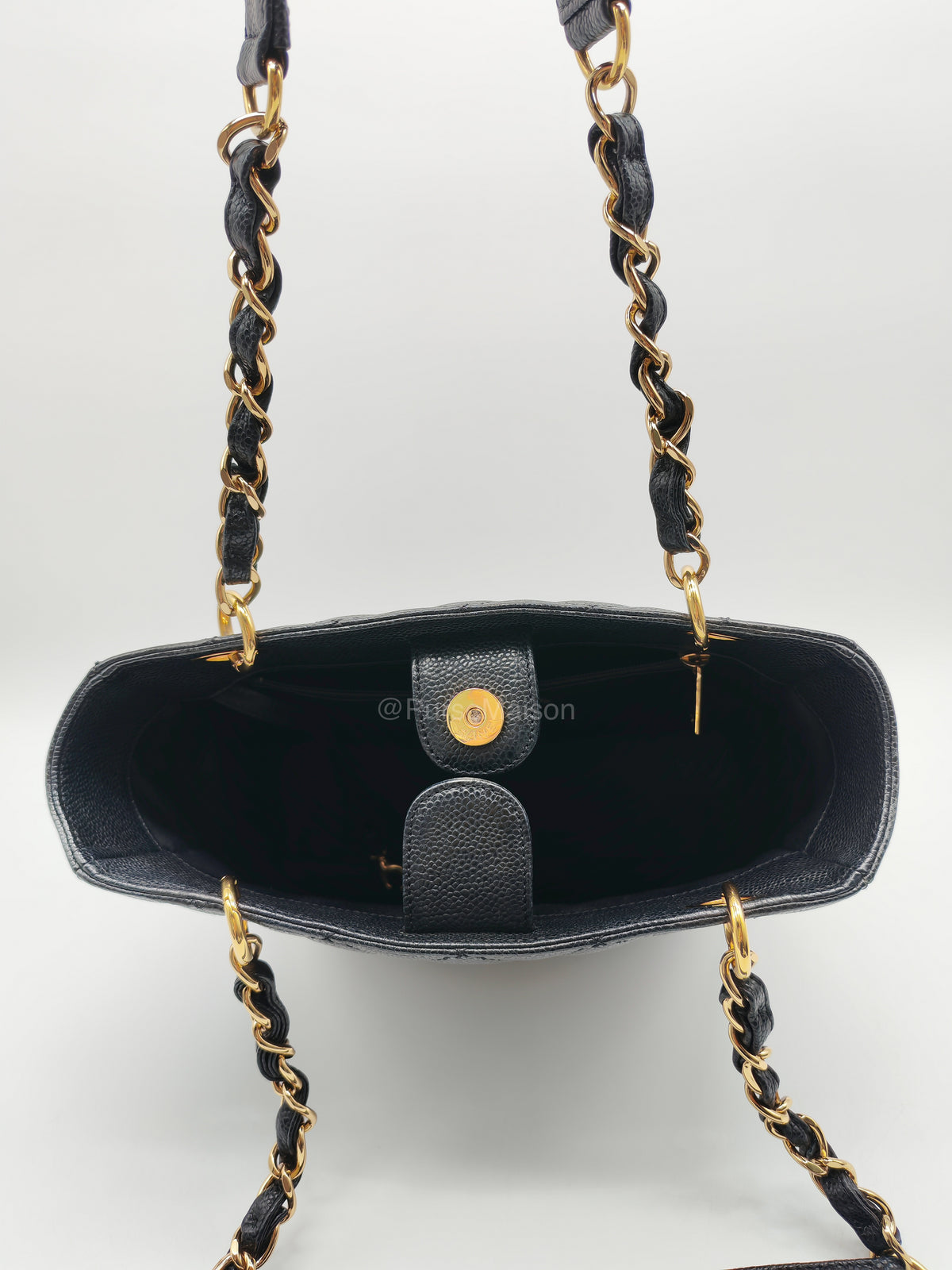 Chanel Petite Shopping Tote (PST) in Black Caviar Leather and Gold Hardware Series 14 | Purse Maison Luxury Bags Shop