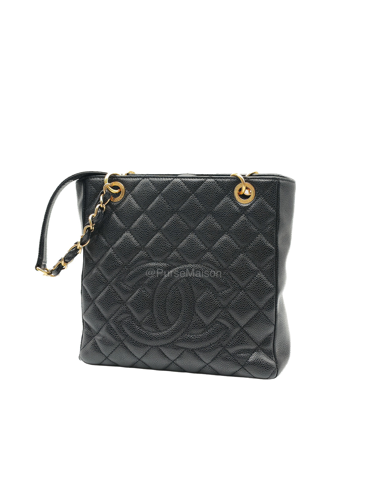 Chanel Petite Shopping Tote (PST) in Black Caviar Leather and Gold Hardware Series 14 | Purse Maison Luxury Bags Shop