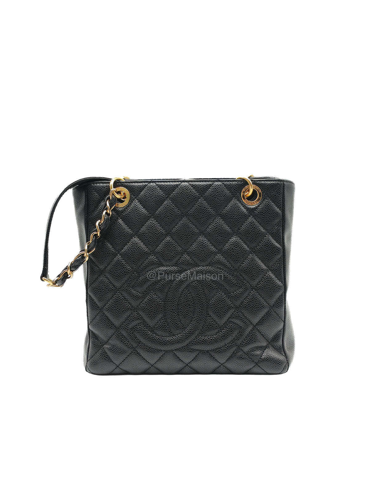Chanel Petite Shopping Tote (PST) in Black Caviar Leather and Gold Hardware Series 14 | Purse Maison Luxury Bags Shop