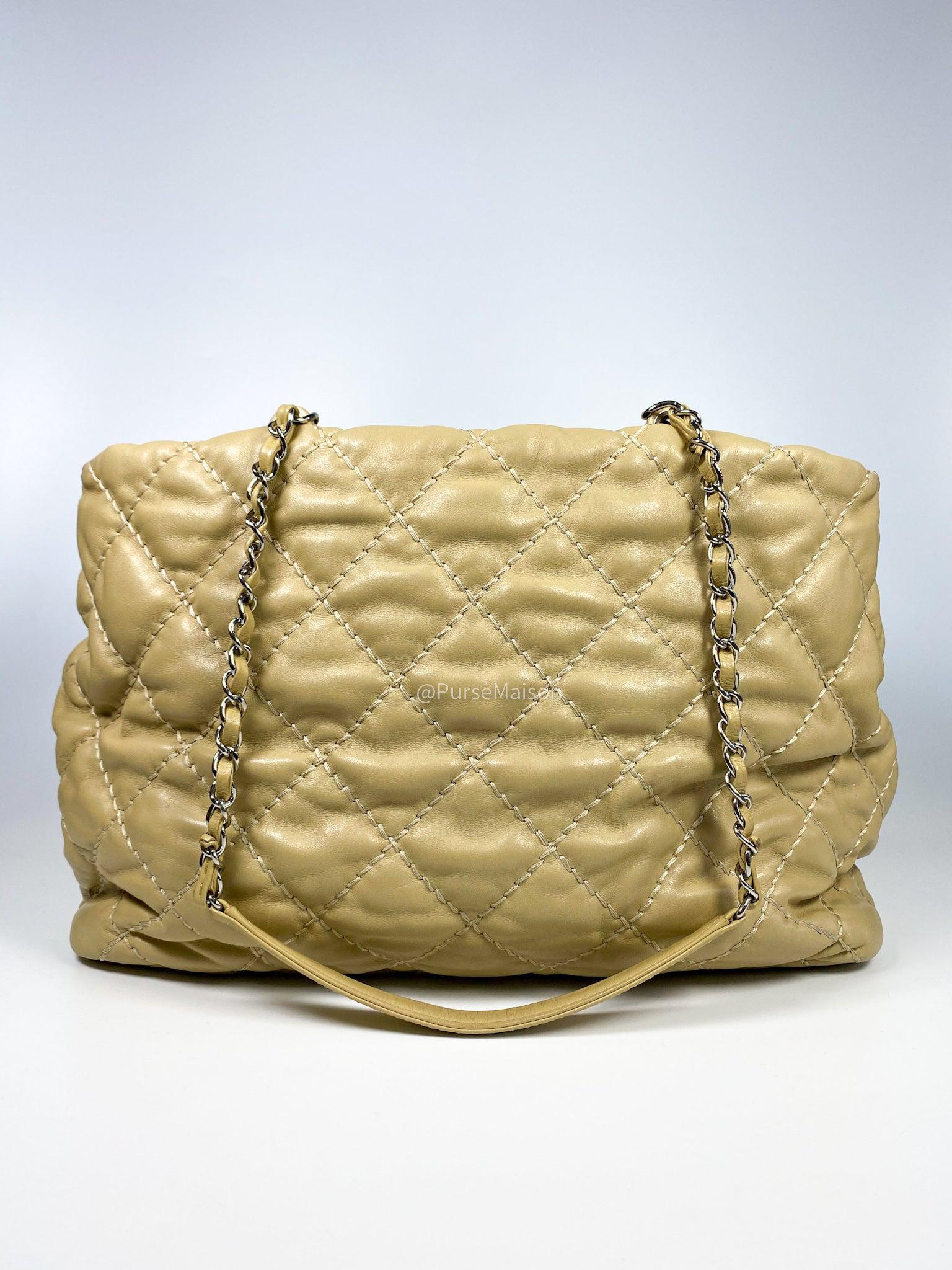 Chanel Quilted Beige Tote Lambskin Silver Hardware Series 18