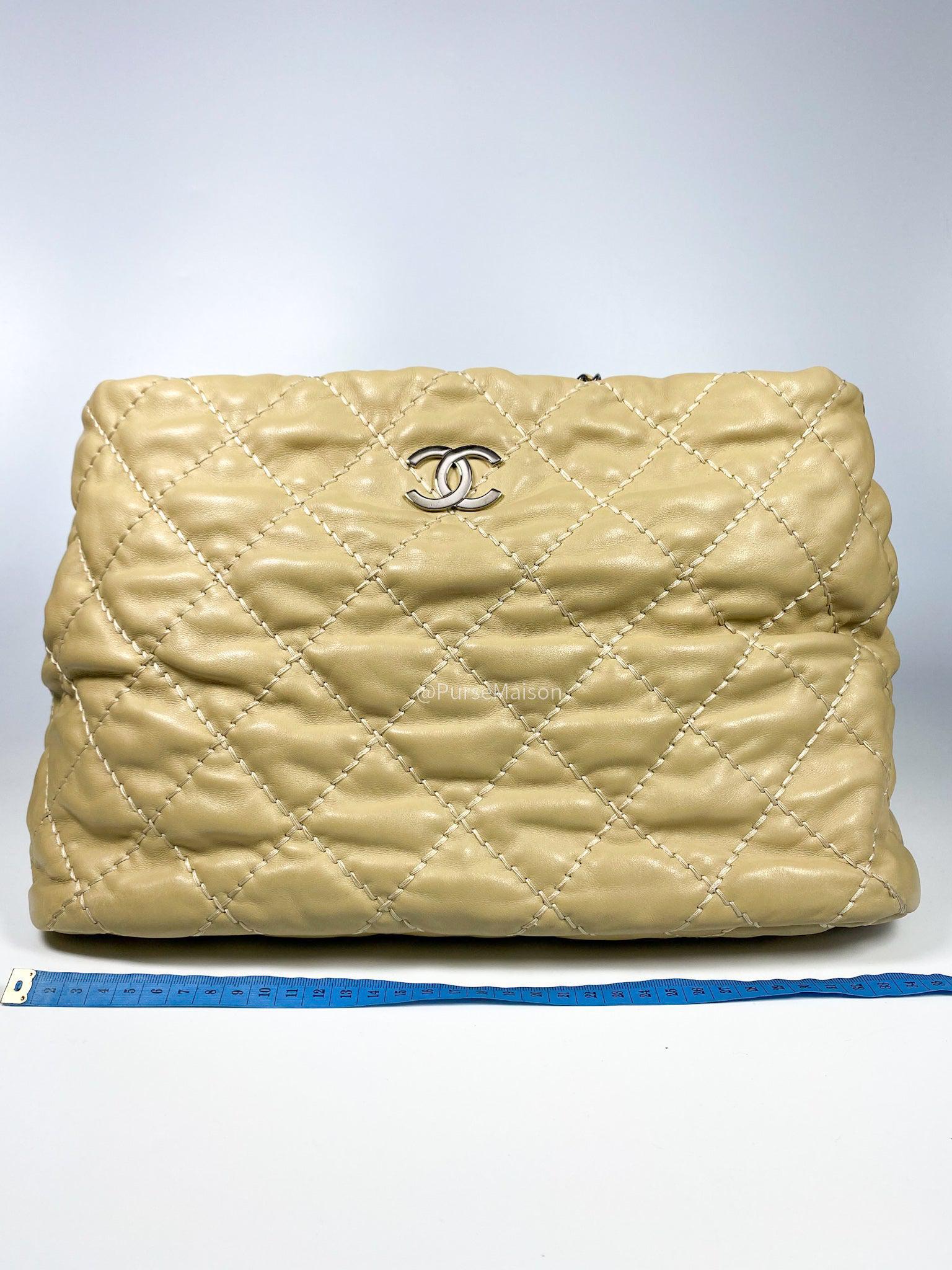 Chanel Quilted Beige Tote Lambskin Silver Hardware Series 18