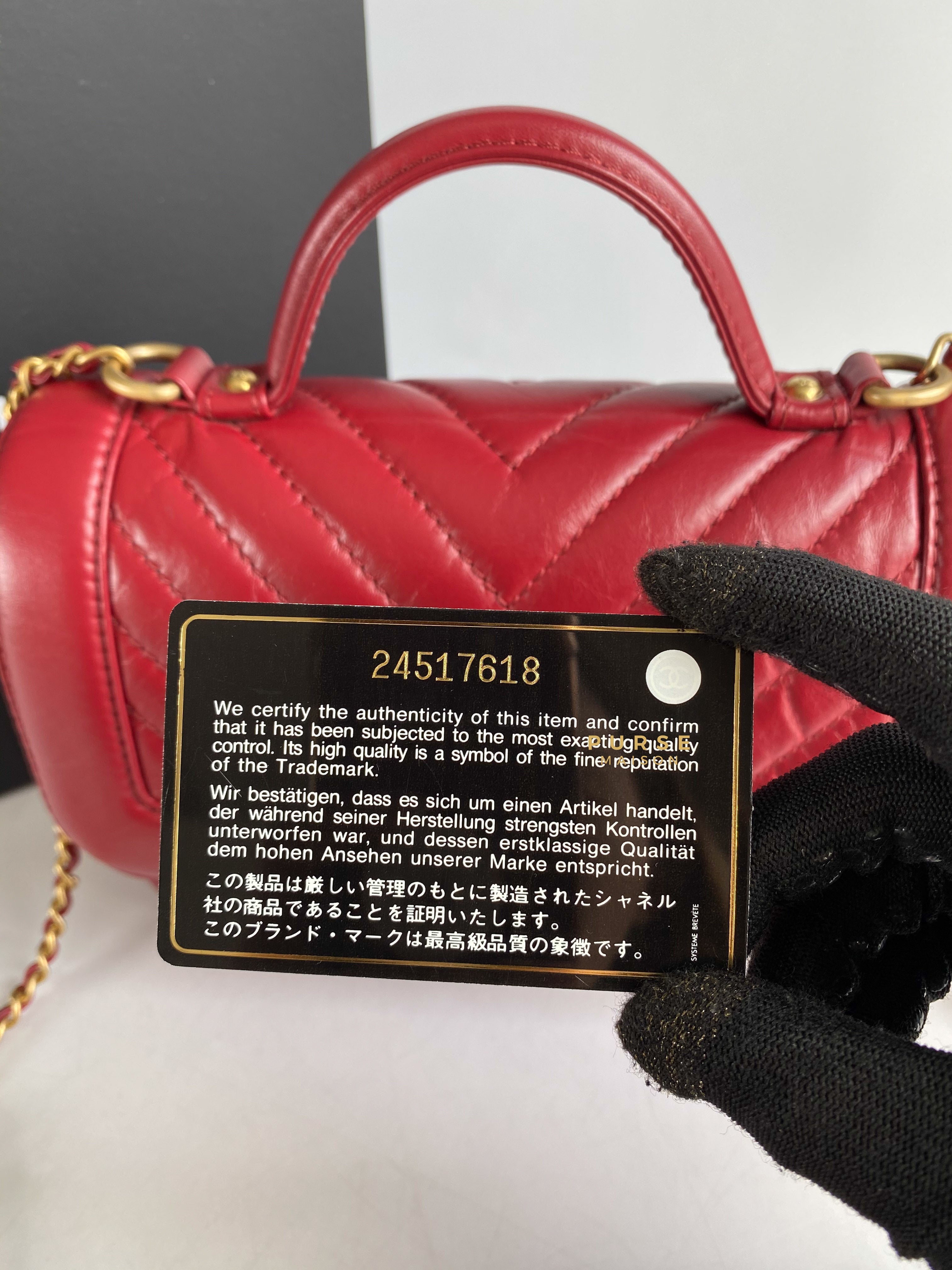 Red chanel top online handle bag