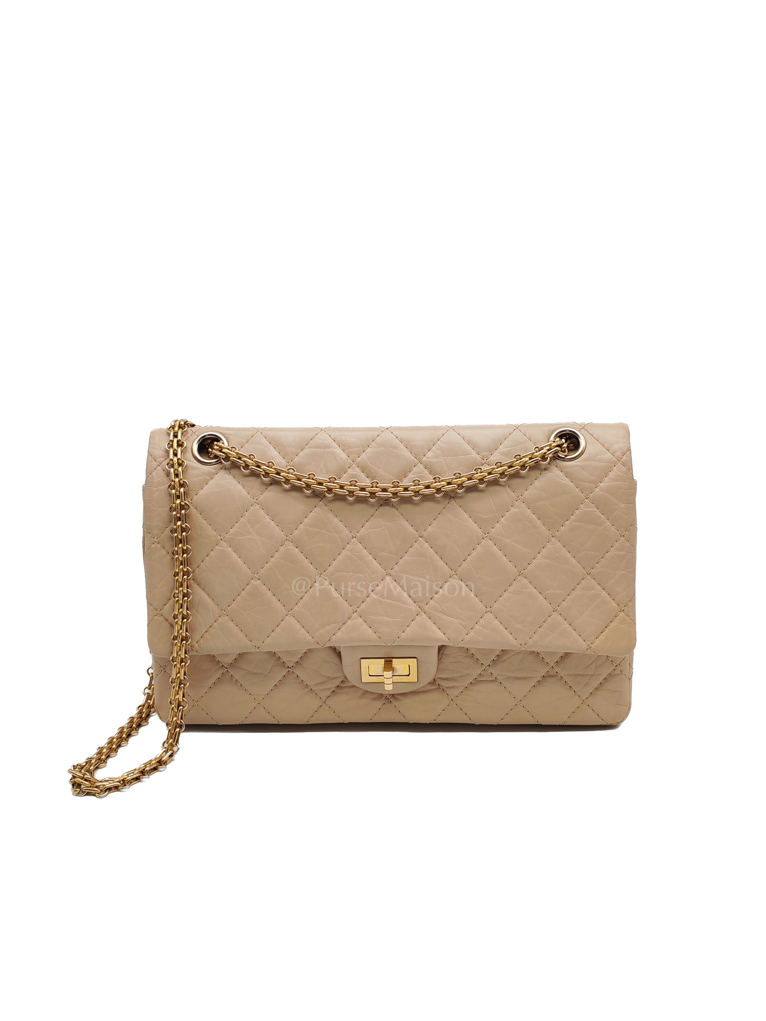 Reissue 2.55 in Beige Distressed Calfskin Leather an Aged Gold Hardwadre Series 18 | Purse Maison Luxury Bags Shop