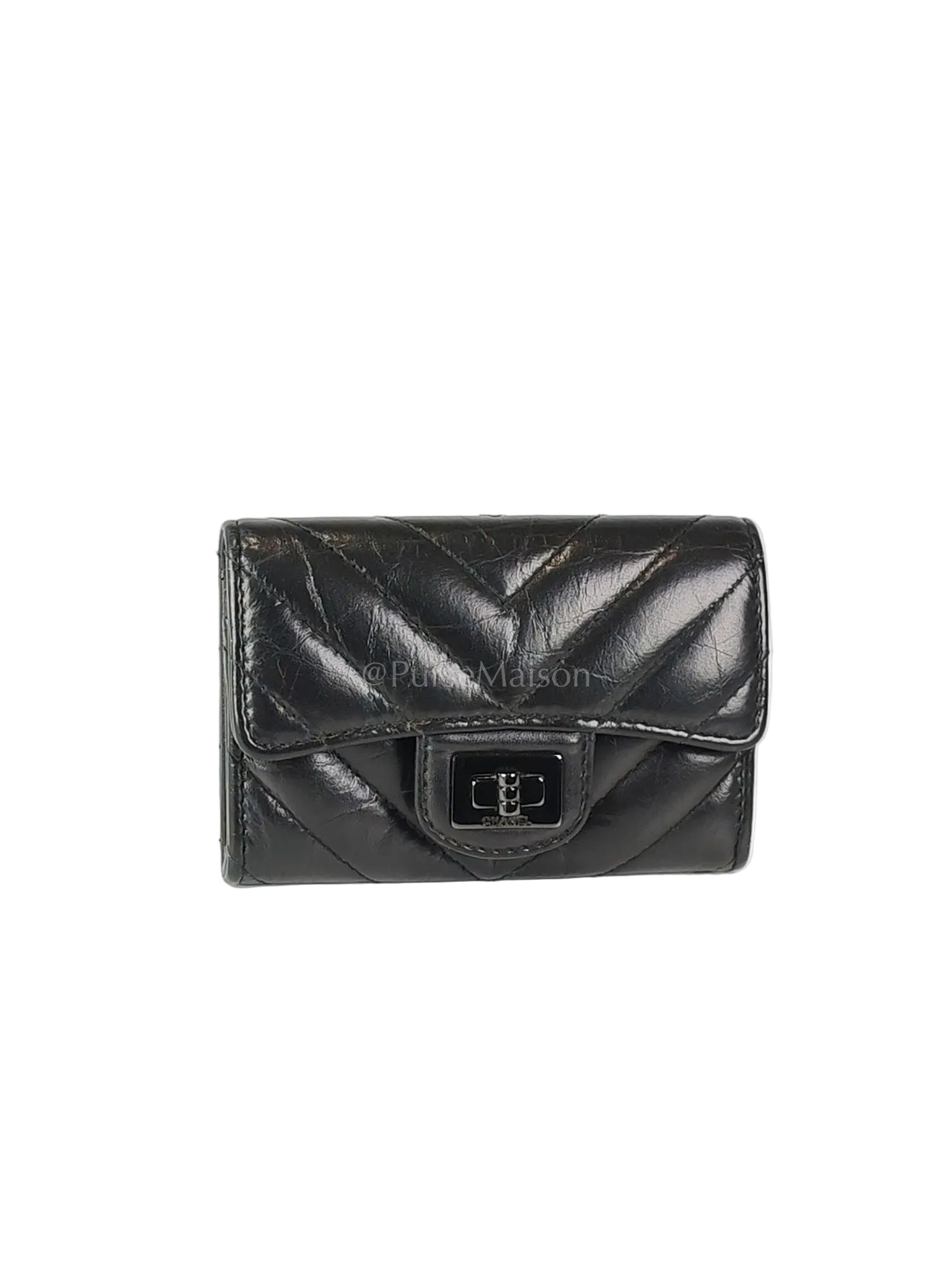 Reissue Flap Card Holder So Black in Distressed Calfskin Leather Series 24 | Purse Maison Luxury Bags Shop